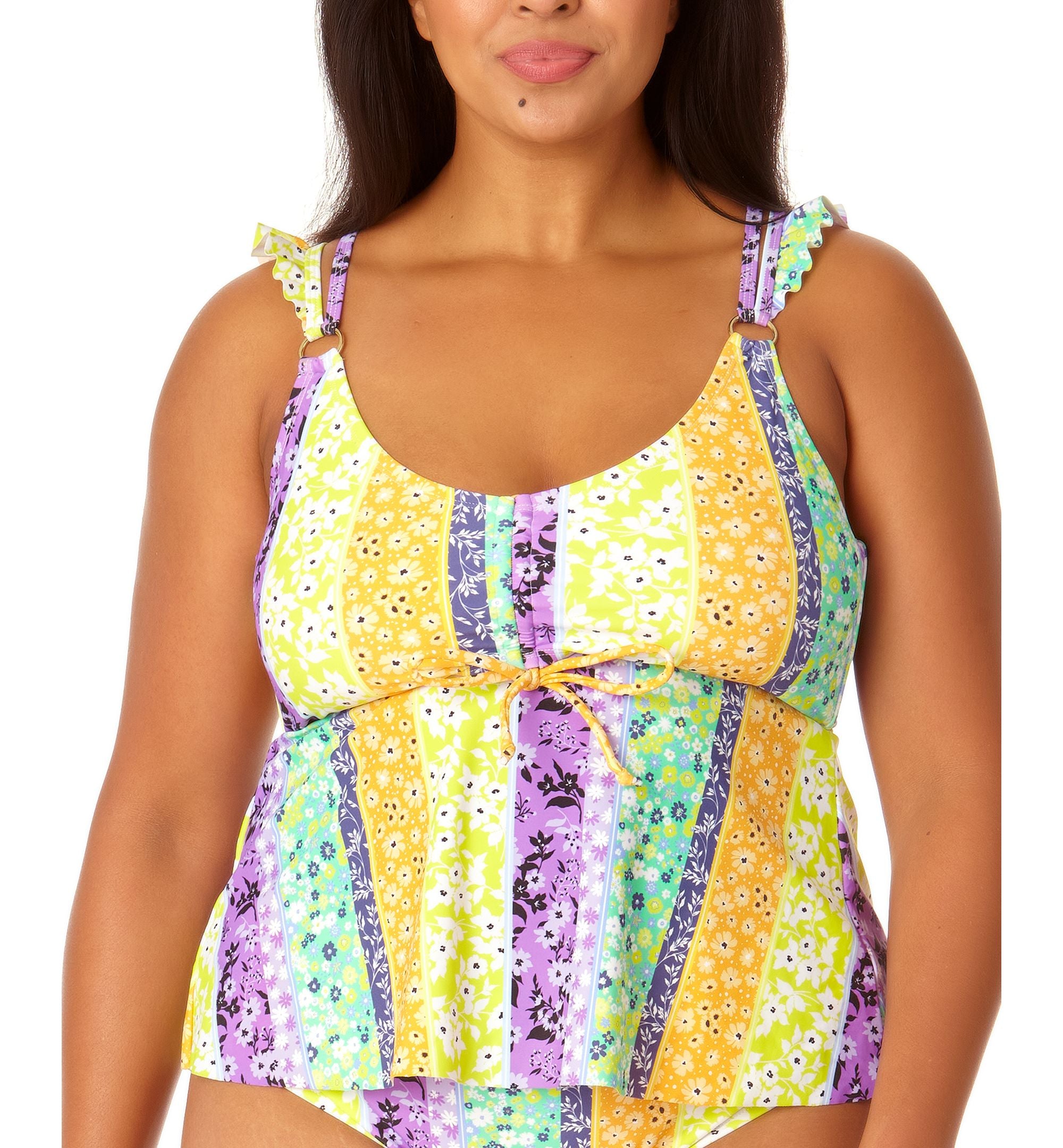 Salt + Cove Juniors' Plus Size Printed Flyaway Tankini Swim Top