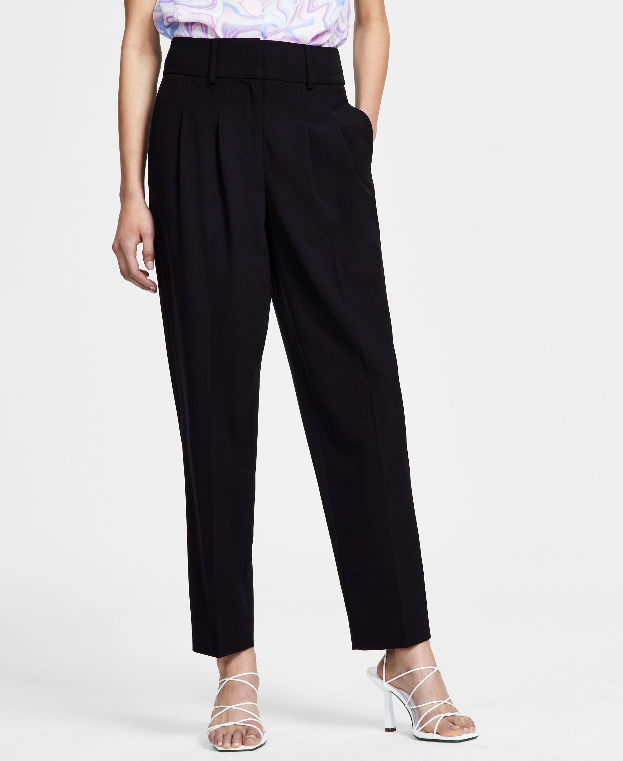 Women's Bi-Stretch Pleated Straight-Leg Ankle Pants