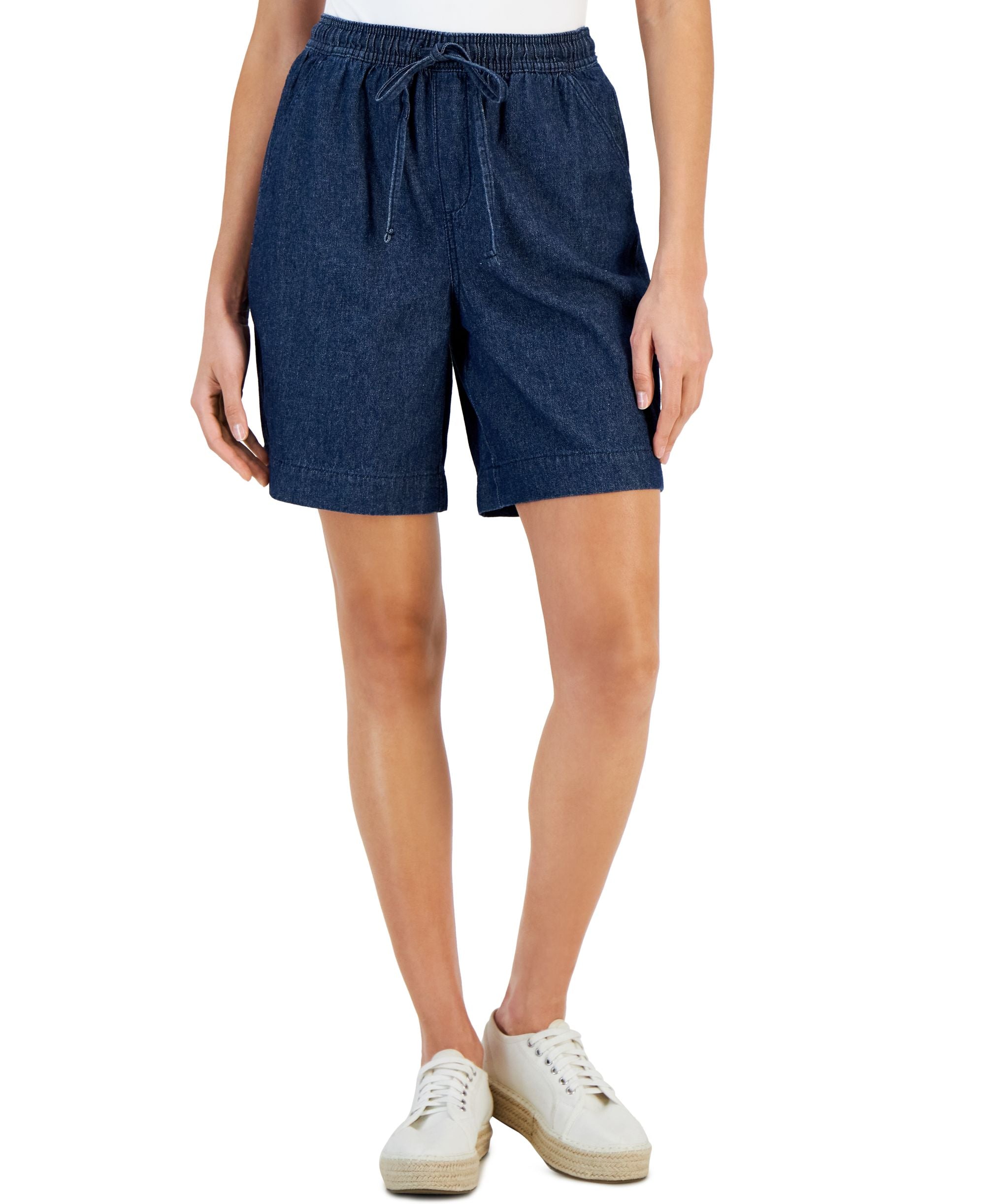 Karen Scott Petite Emilia Cotton High Rise Pull On Shorts