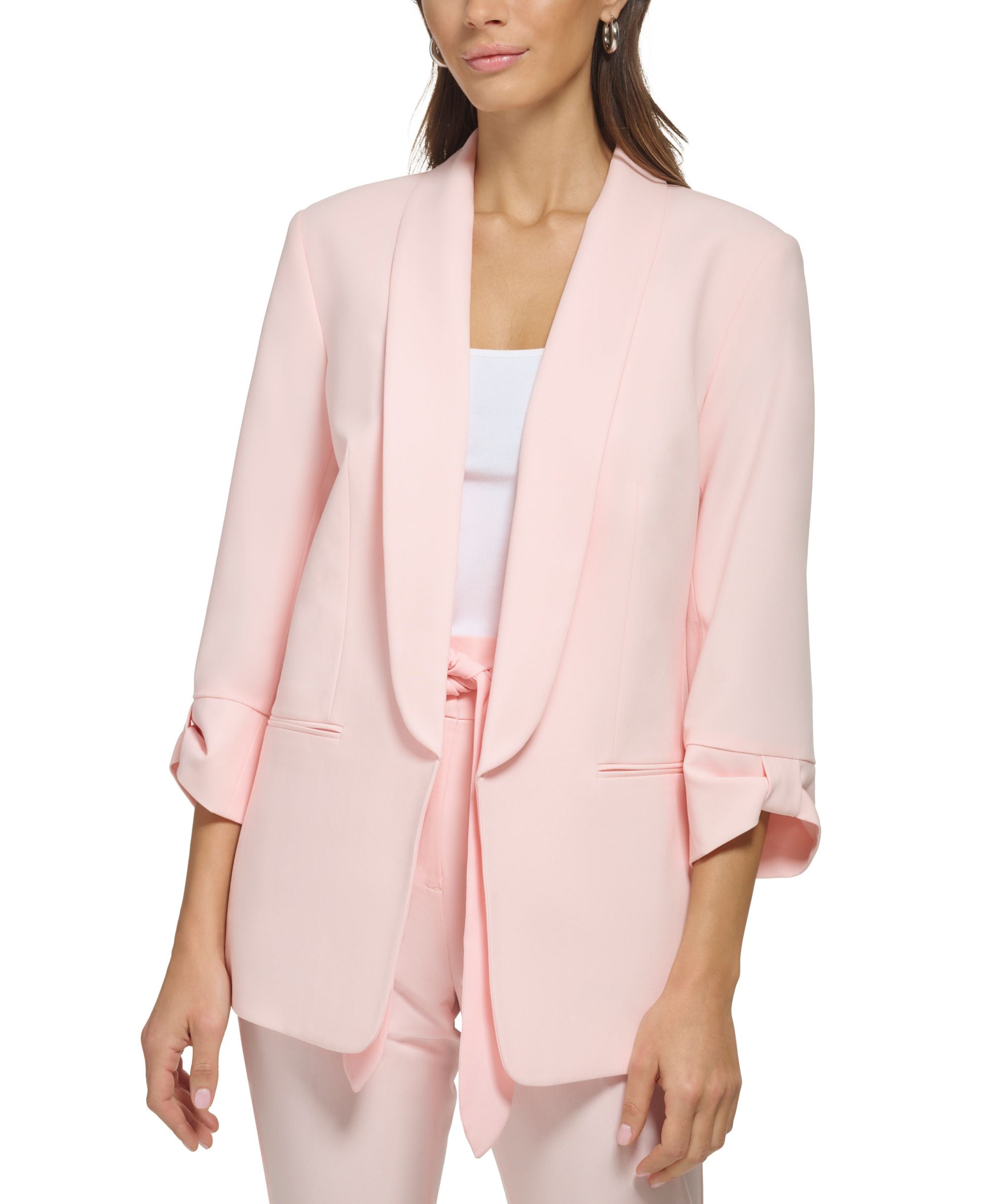 Petite Knot-Sleeve Open-Front Jacket