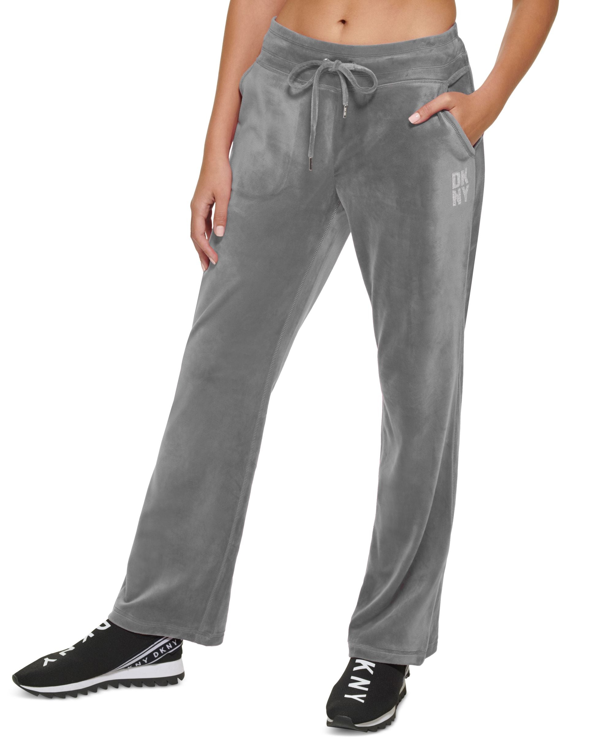 DKNY Sport Womens Velour Rhinestone Logo Pant