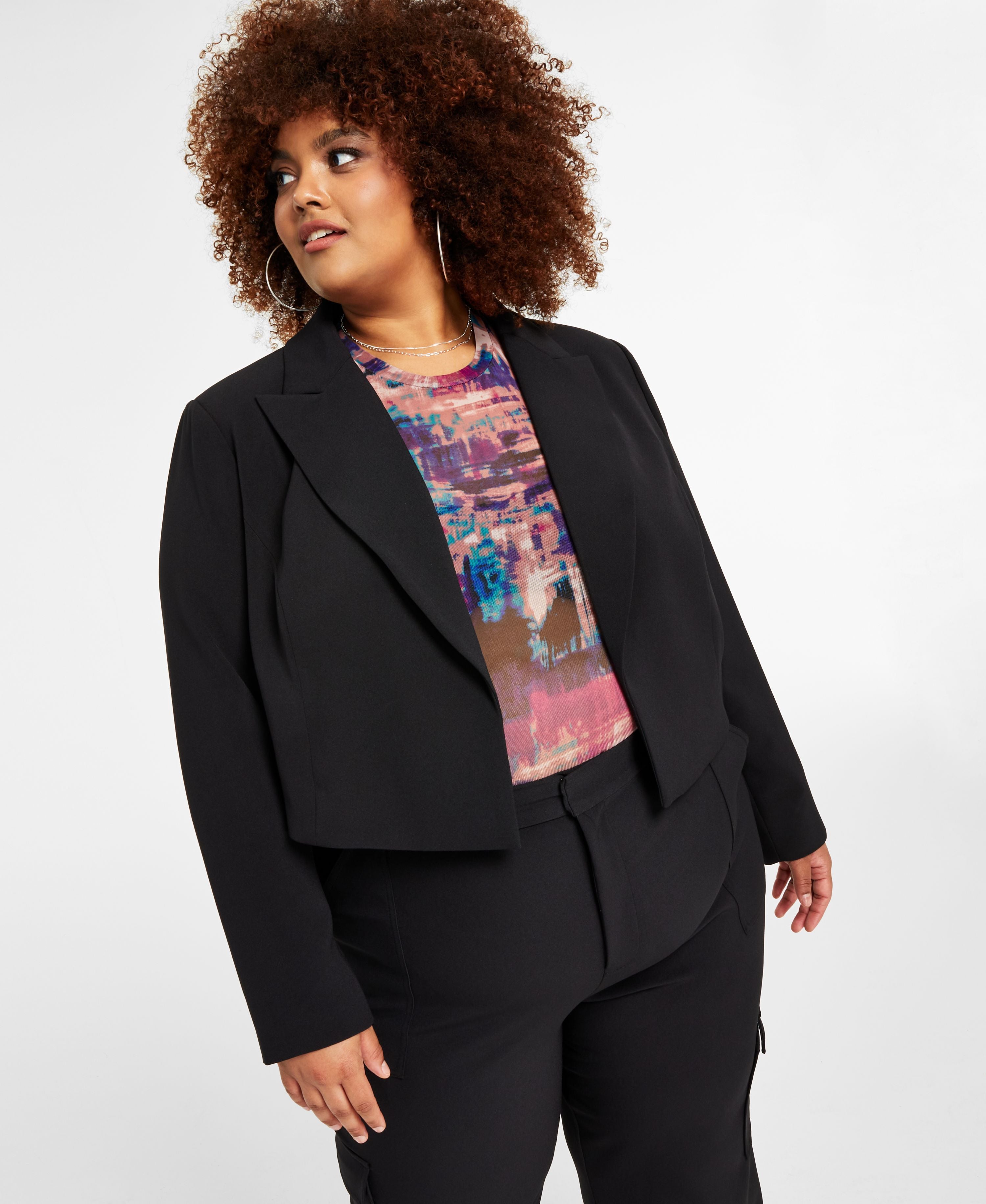 Trendy Plus Size Cropped Open-Front Blazer