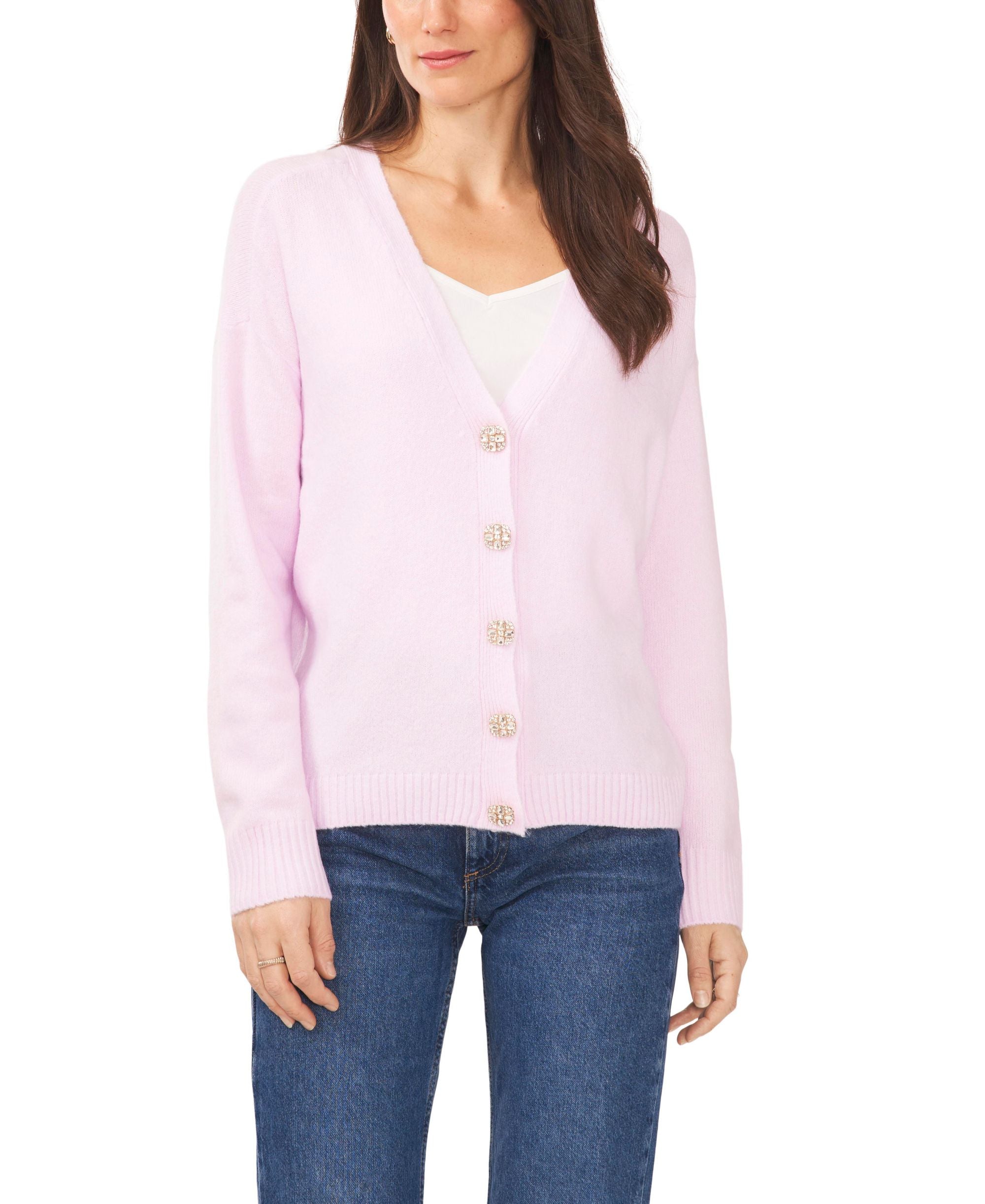 CeCe Women's Button V-neck Sweater