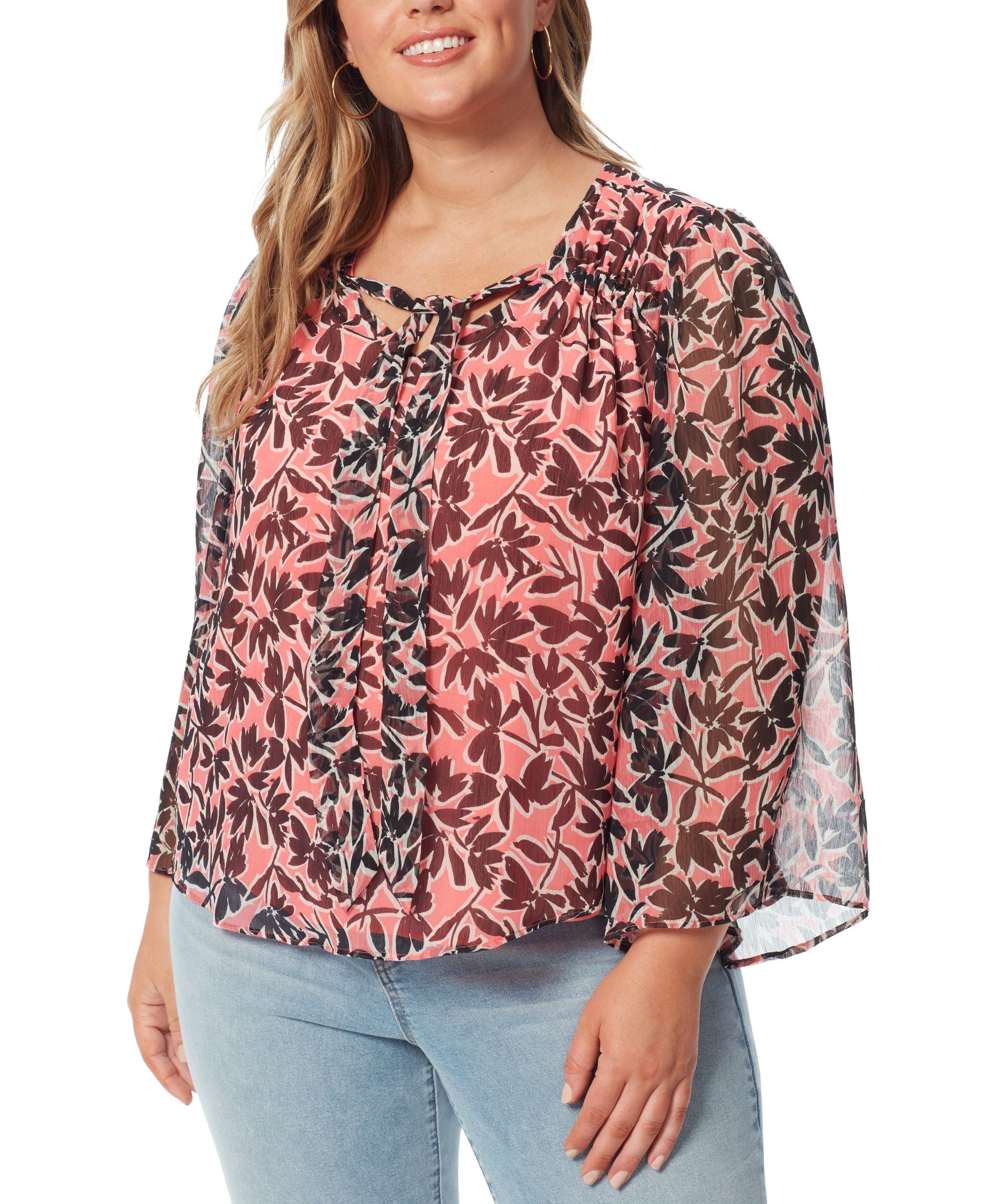 Trendy Plus Size Leslie Floral-Print Tie-Neck Blouse