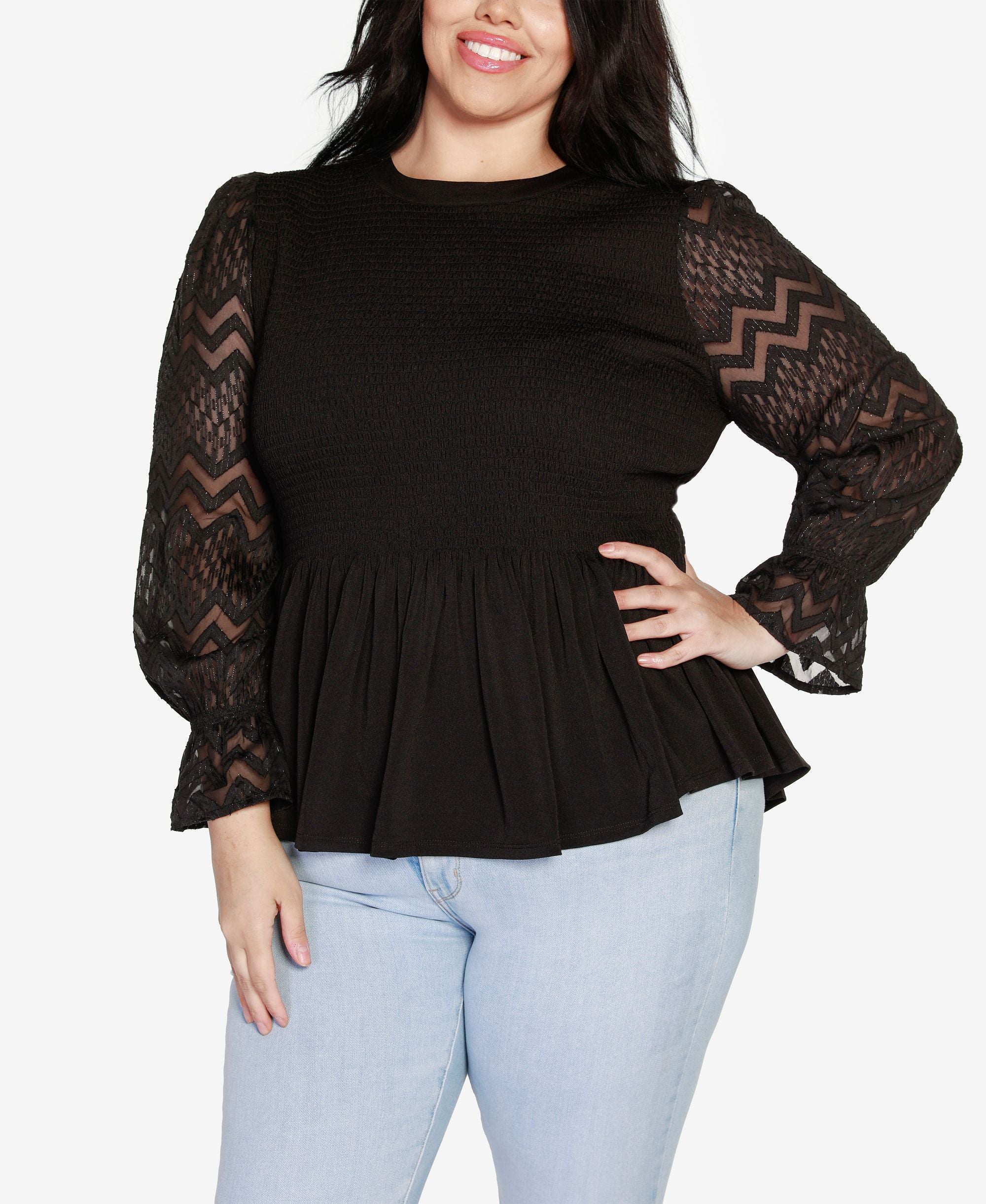 Belldini Black Label Plus Size Smocked Peplum Top