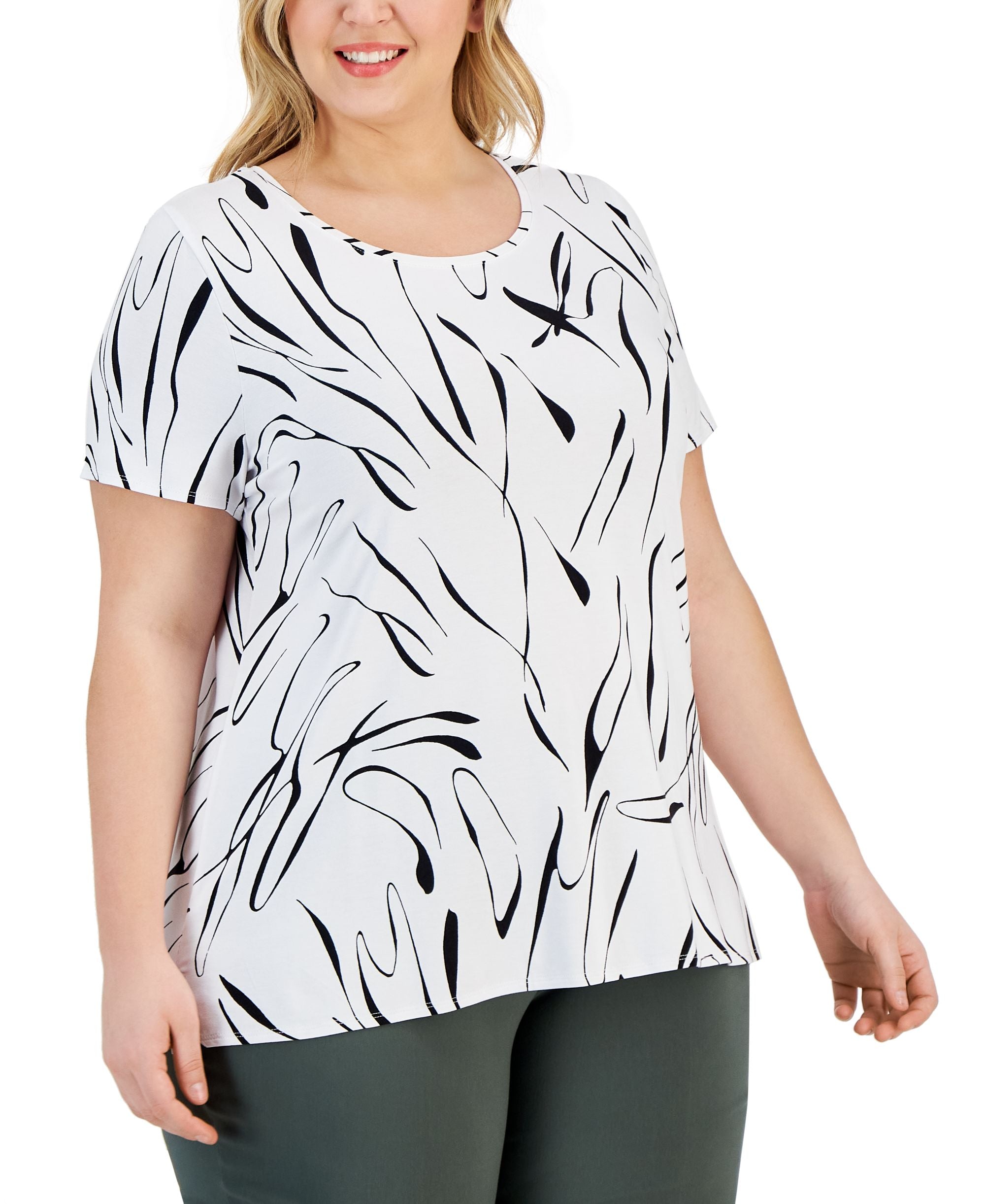 Alfani Plus Size Printed Crewneck Short Sleeve Top