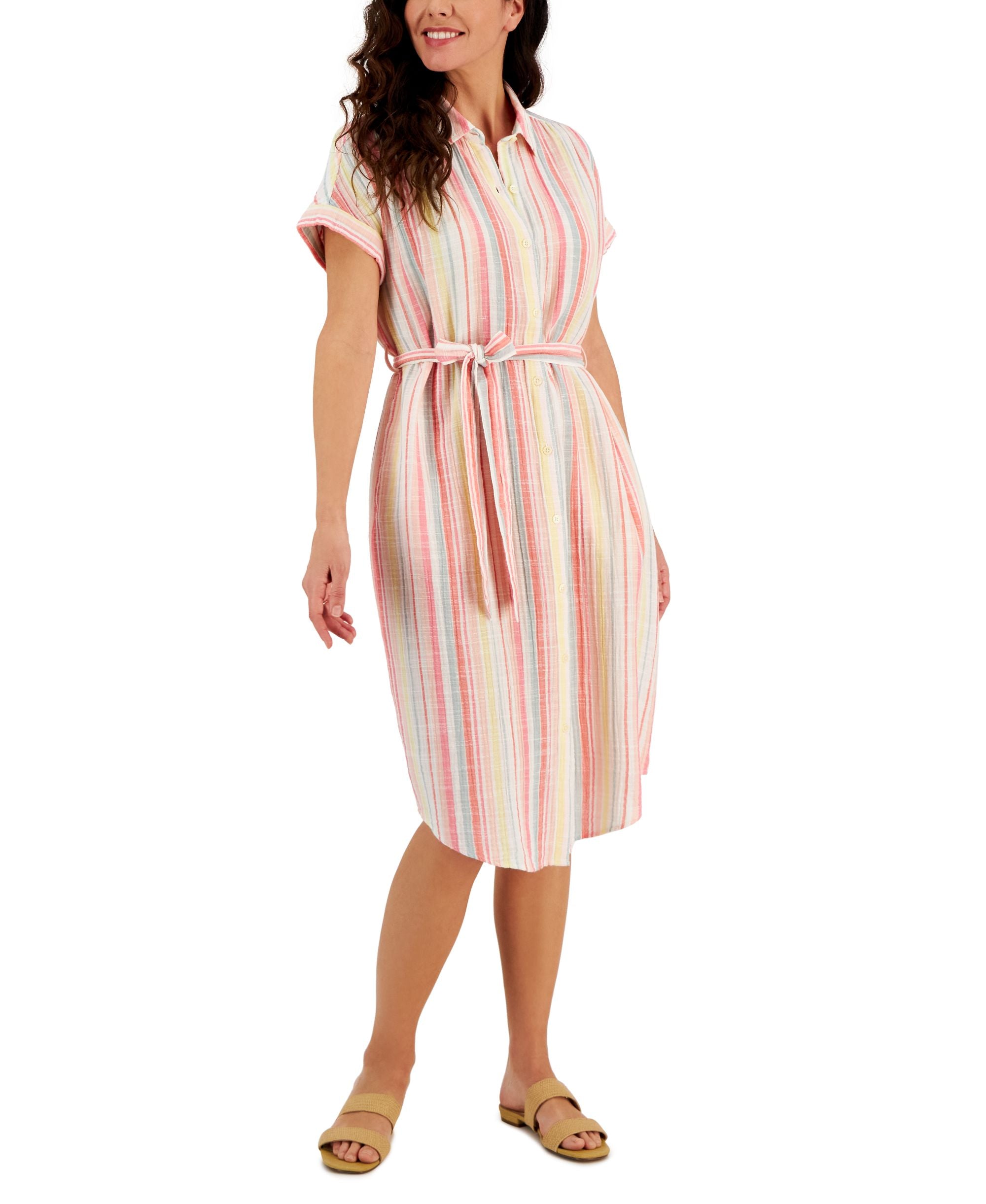 Petite Double Gauze Woven Striped Shirtdress