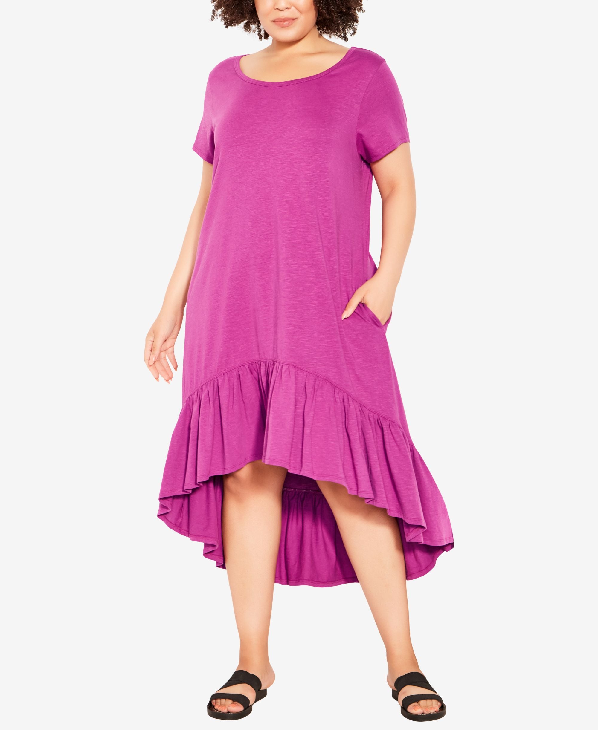 Plus Size Ella Ruffle Plain Dress