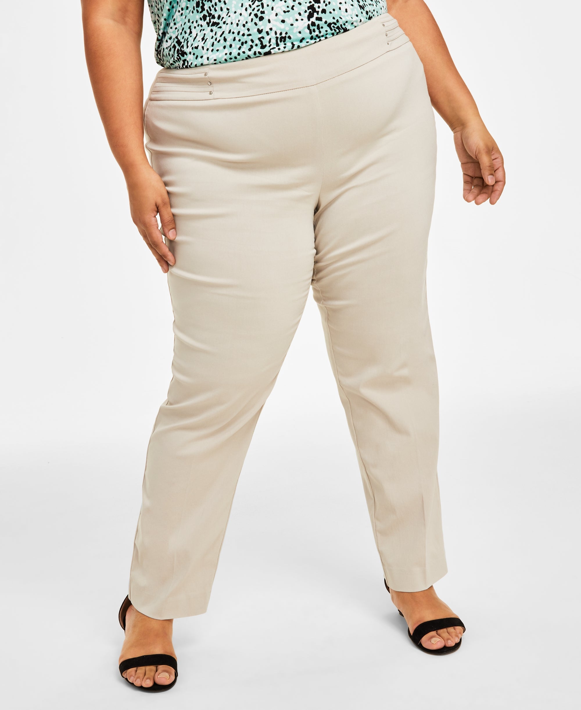 Plus Size Tummy Control Pull-On Slim-Leg Pants