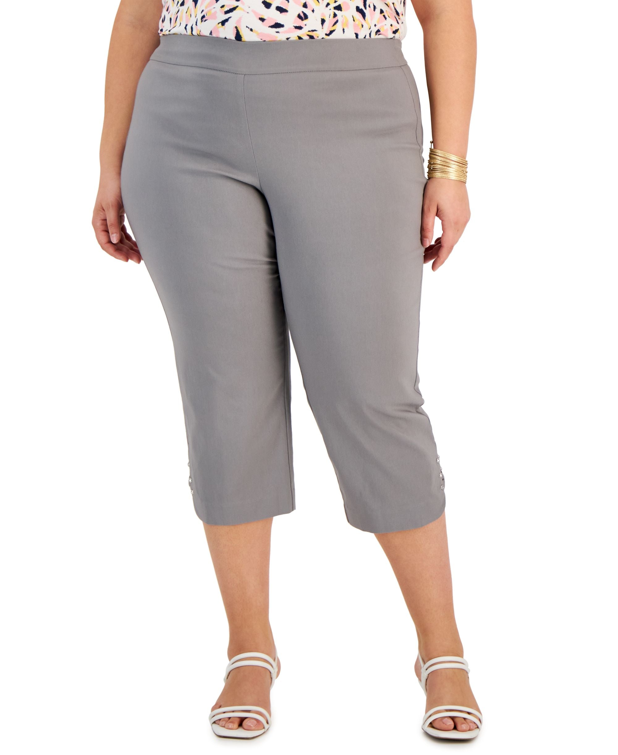 JM Collection Plus Size Lattice Hem Capri Pants