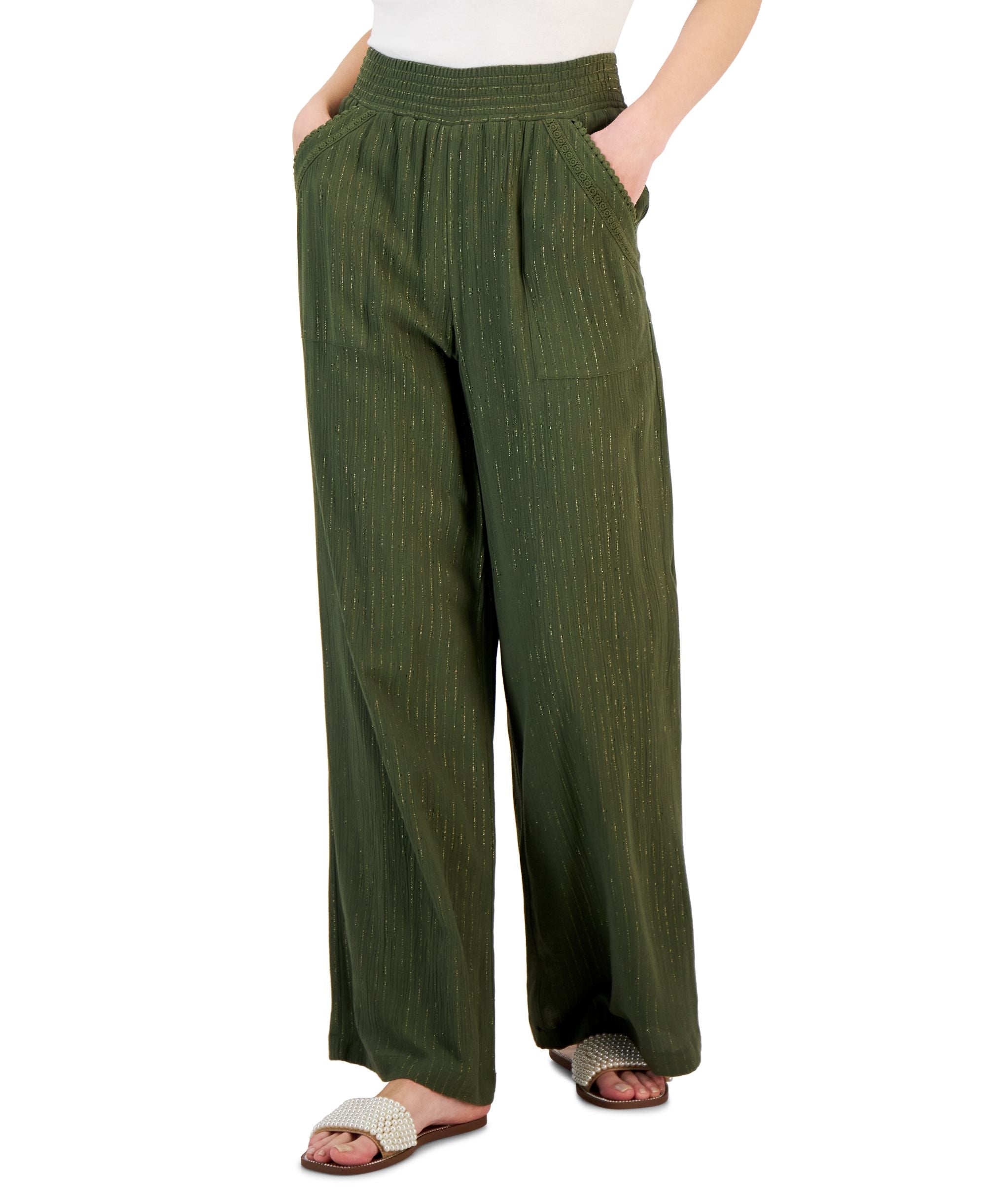Women's Metallic Pinstripe Wide-Leg Pants