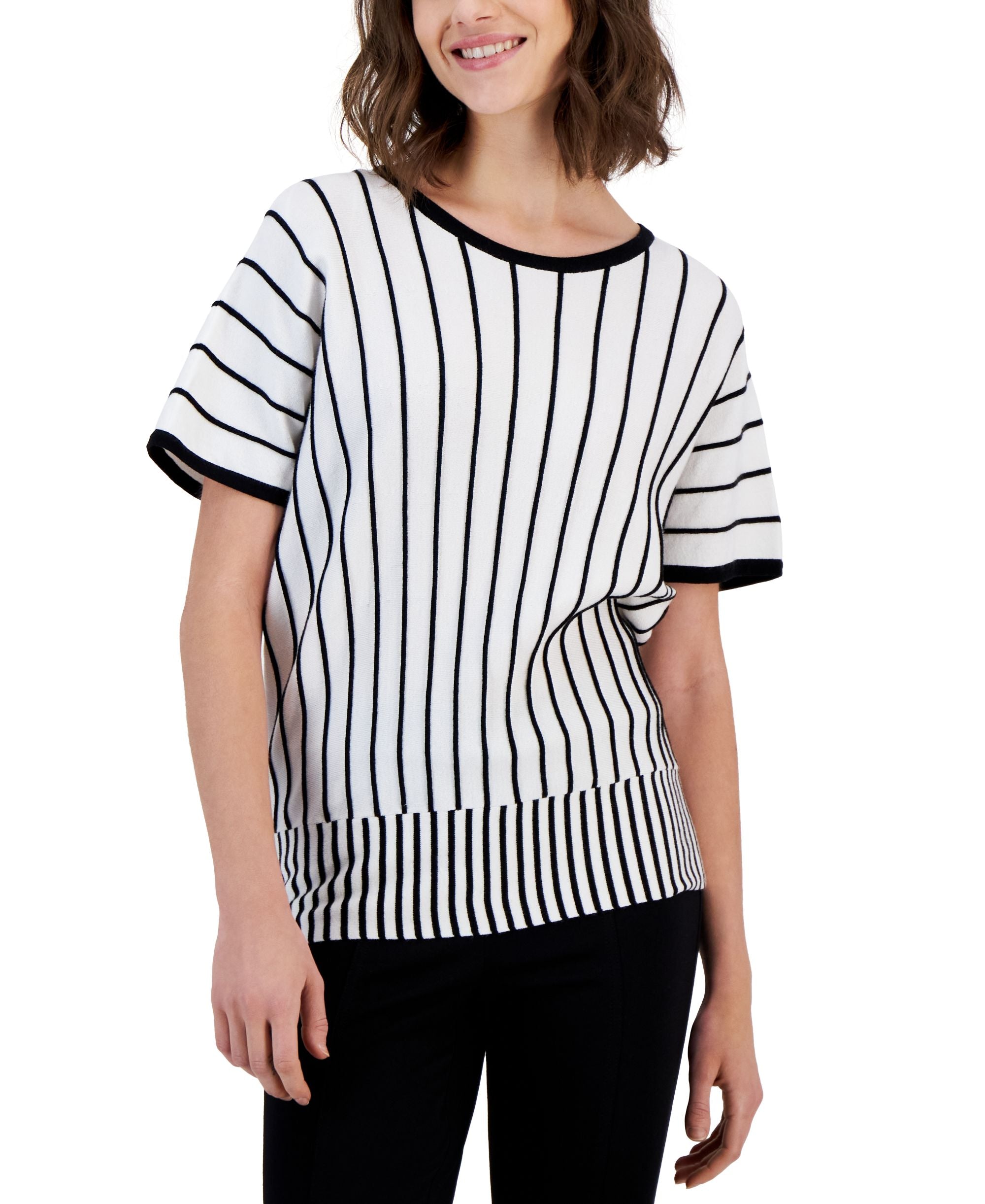 Women's Striped Boat-Neck Dolman-Sleeve Sweater