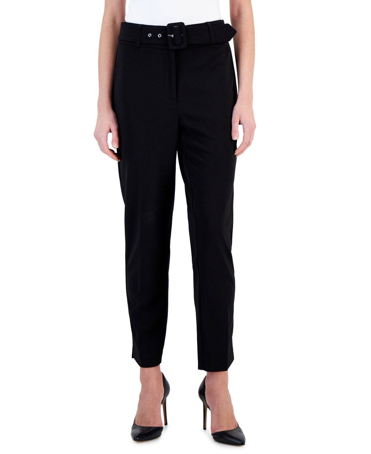 Women's Belted Slim-Leg Ankle Pants