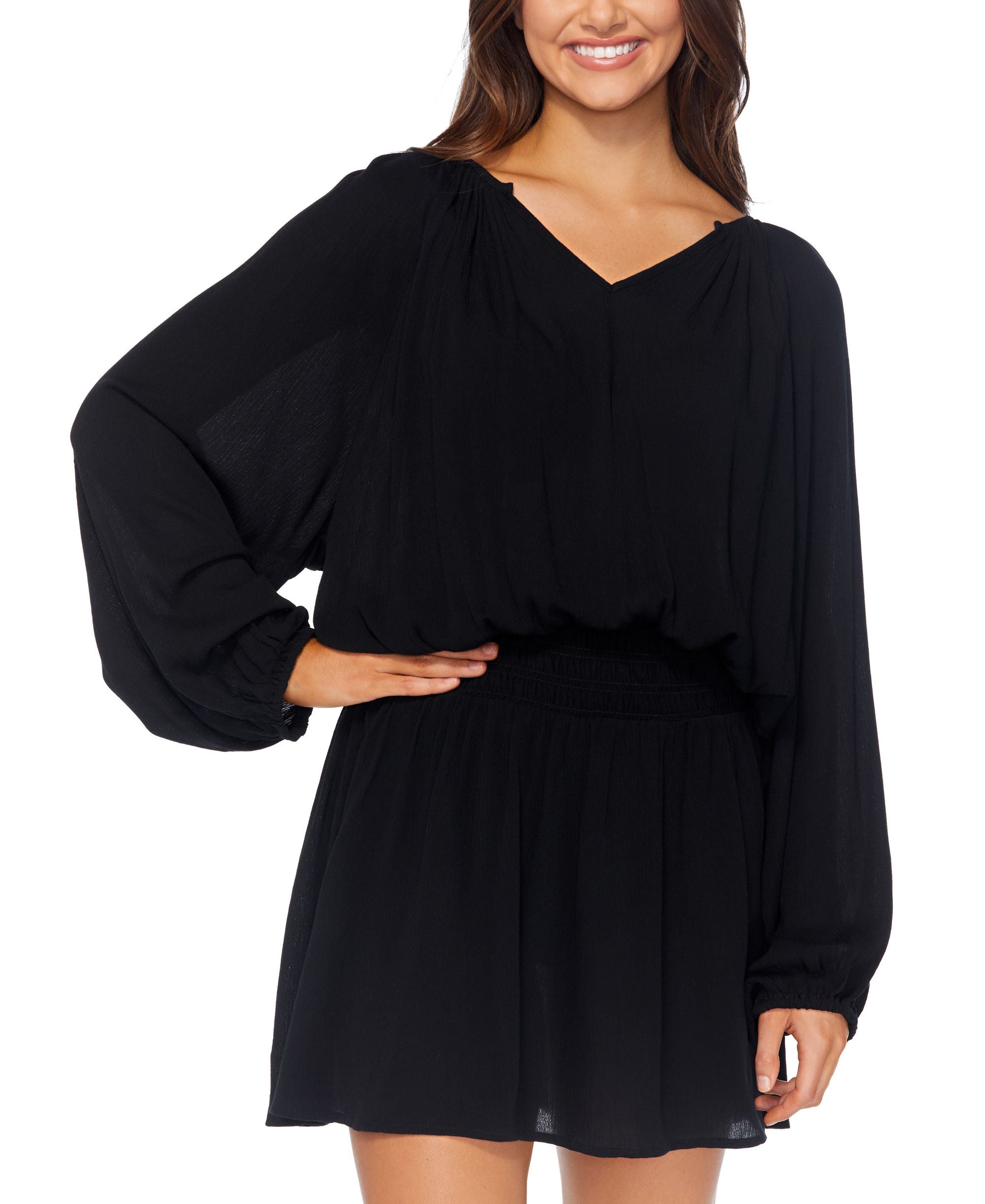 Juniors' Maui Solid Blouson-Sleeve Dress Cover-Up