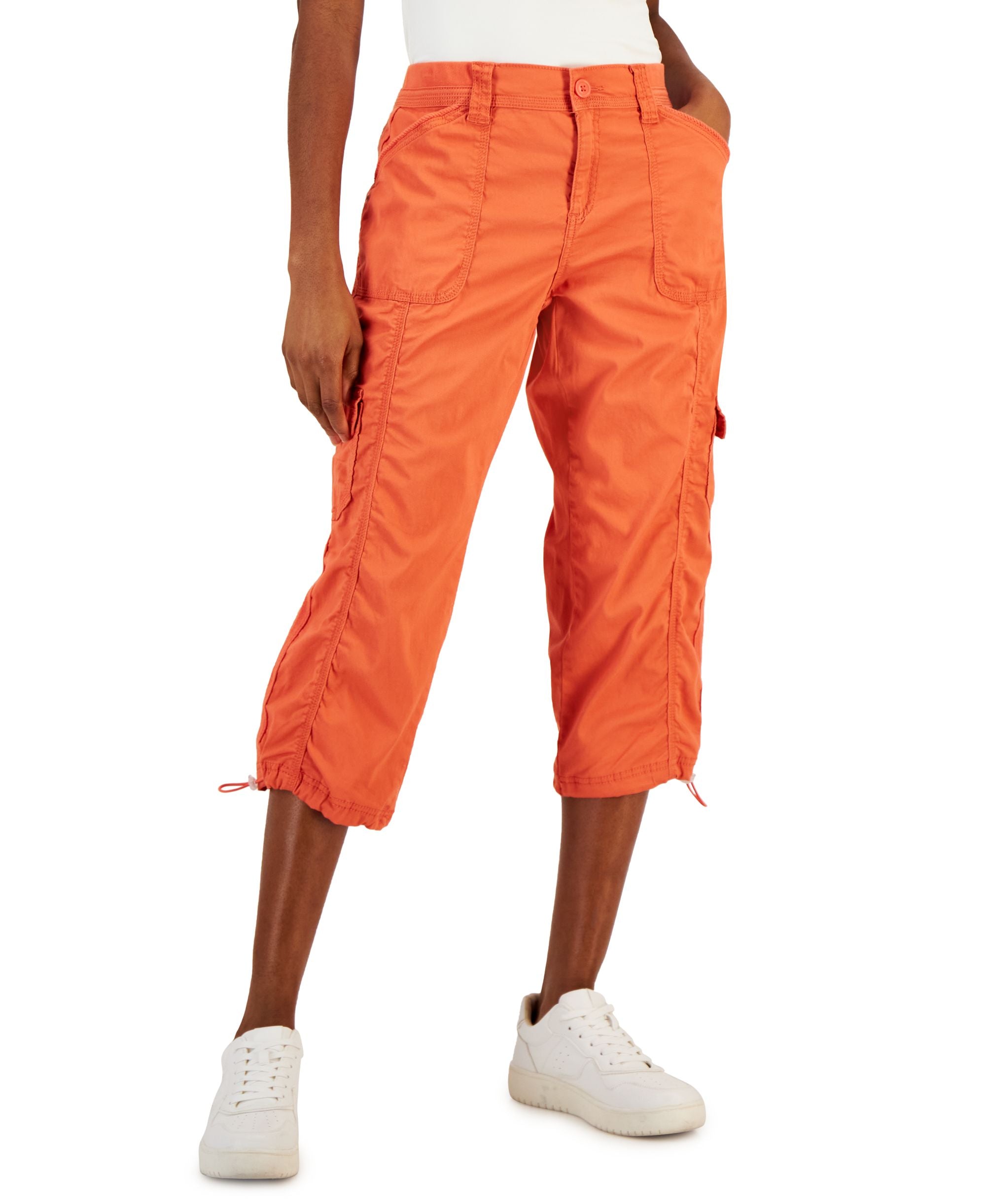 Petite Mid Rise Bungee-Hem Capri Pants