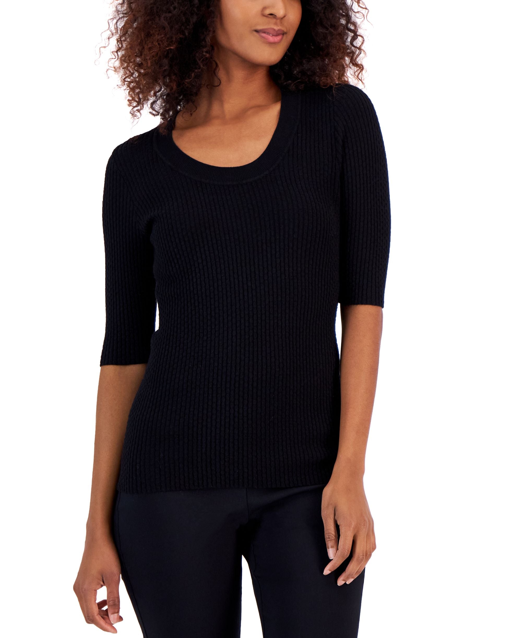Women's Ribbed Elbow-Sleeve Sweater