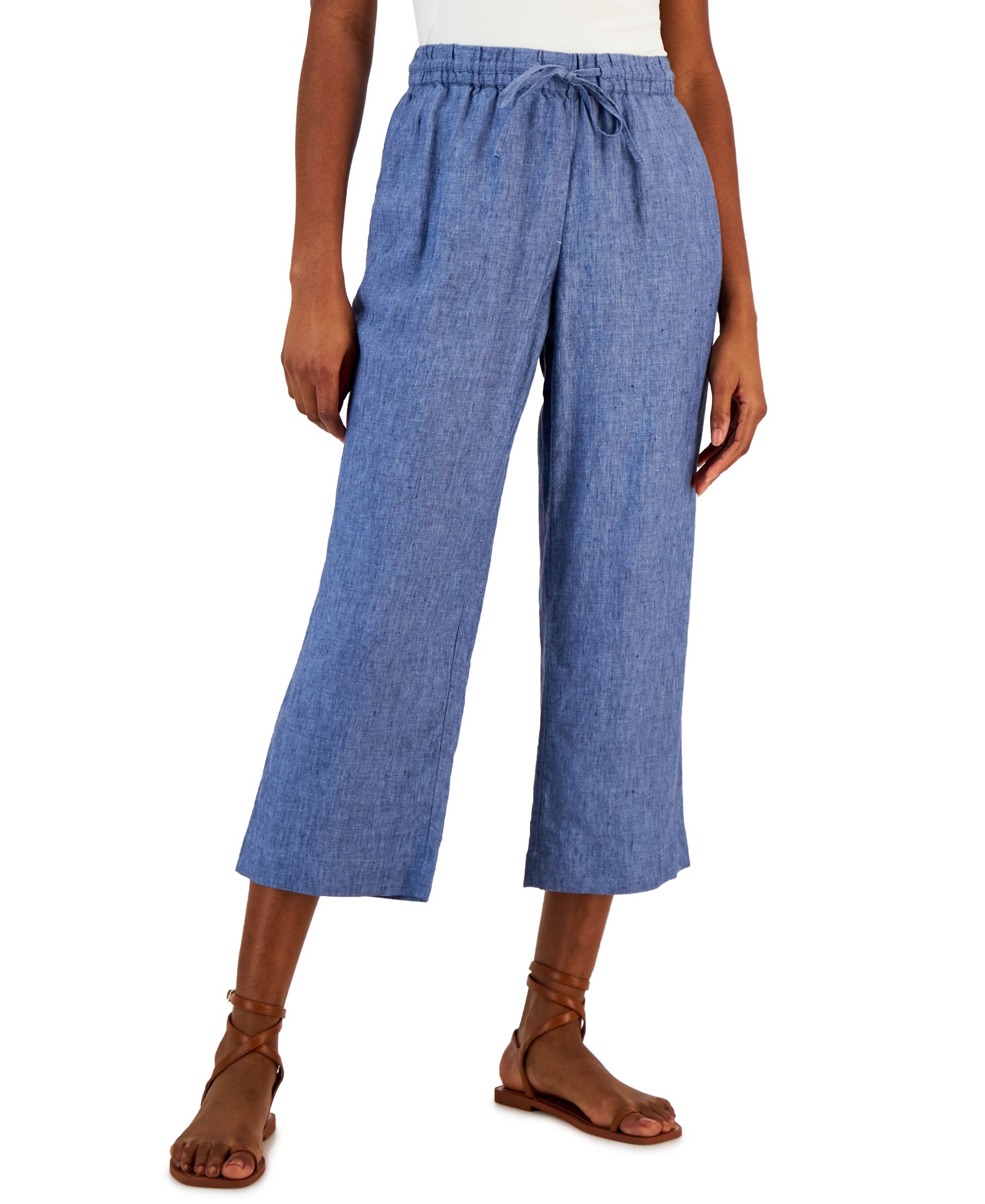Women's Linen Capri Tie-Waist Pants