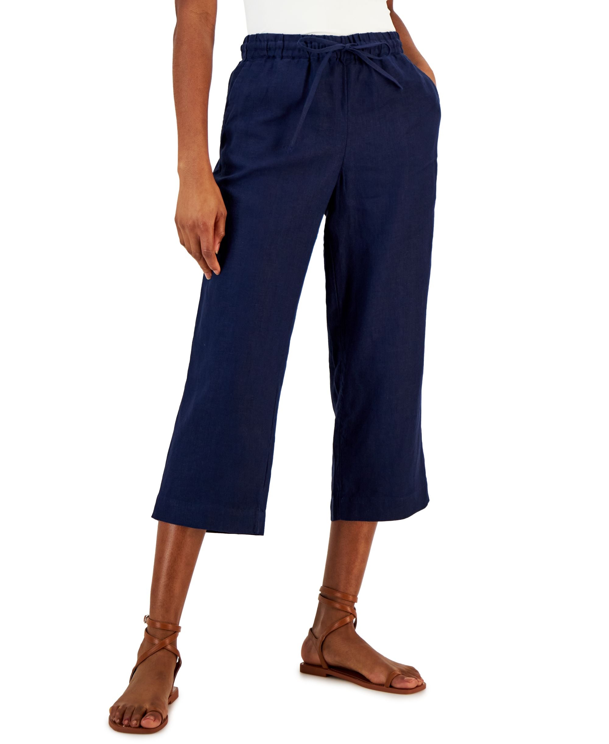 Women's Linen Capri Tie-Waist Pants