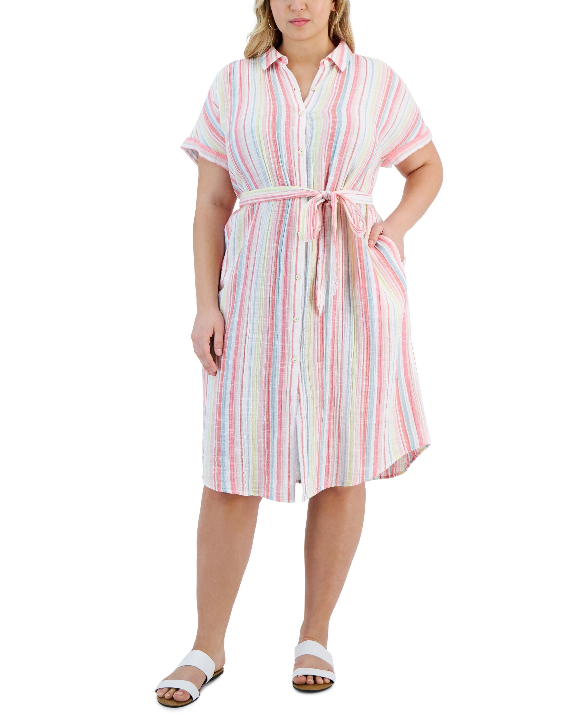Style & Co Plus Size Stripe Print Shirtdress