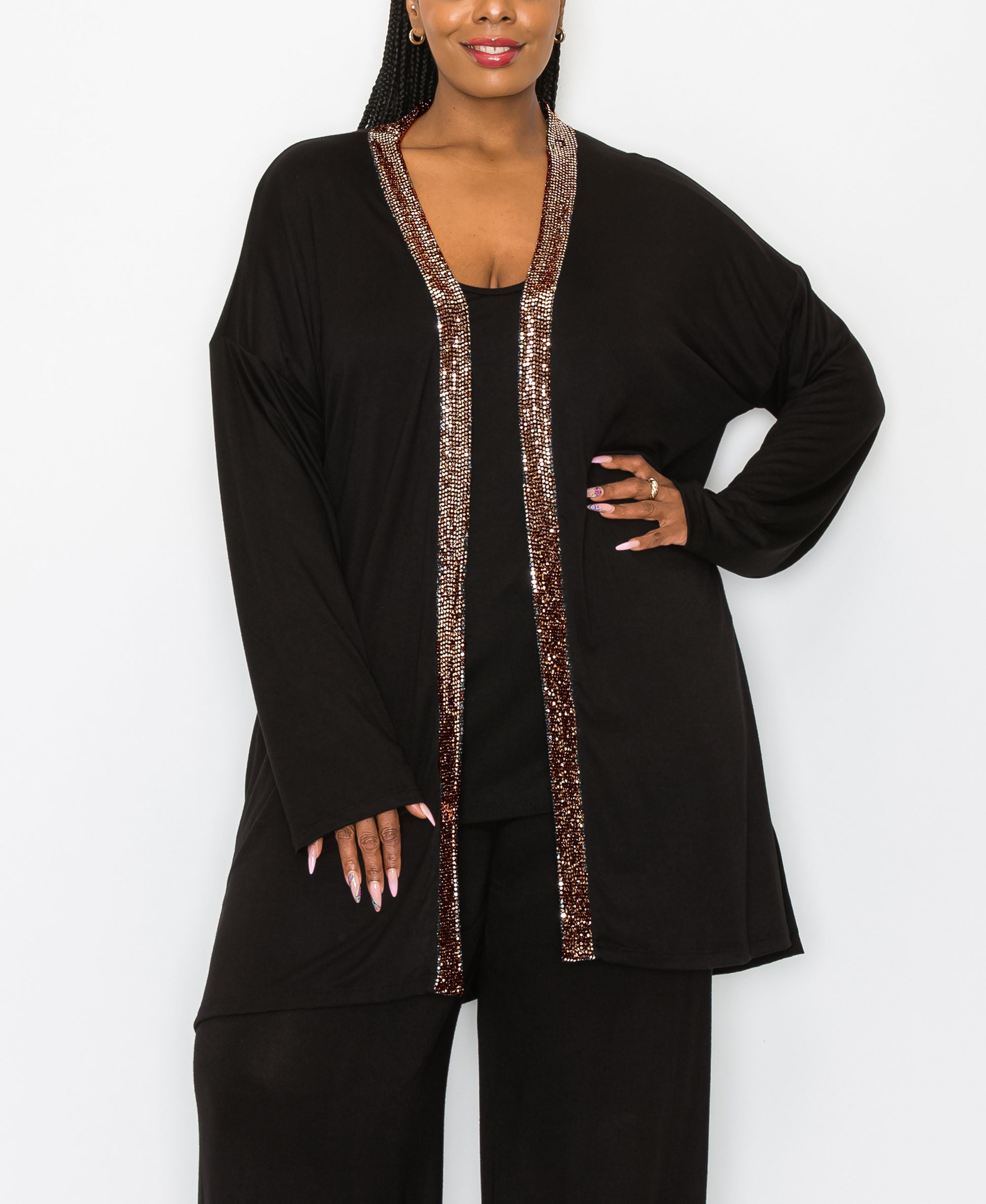 Plus Size Sequin Contrast Cardigan Sweater