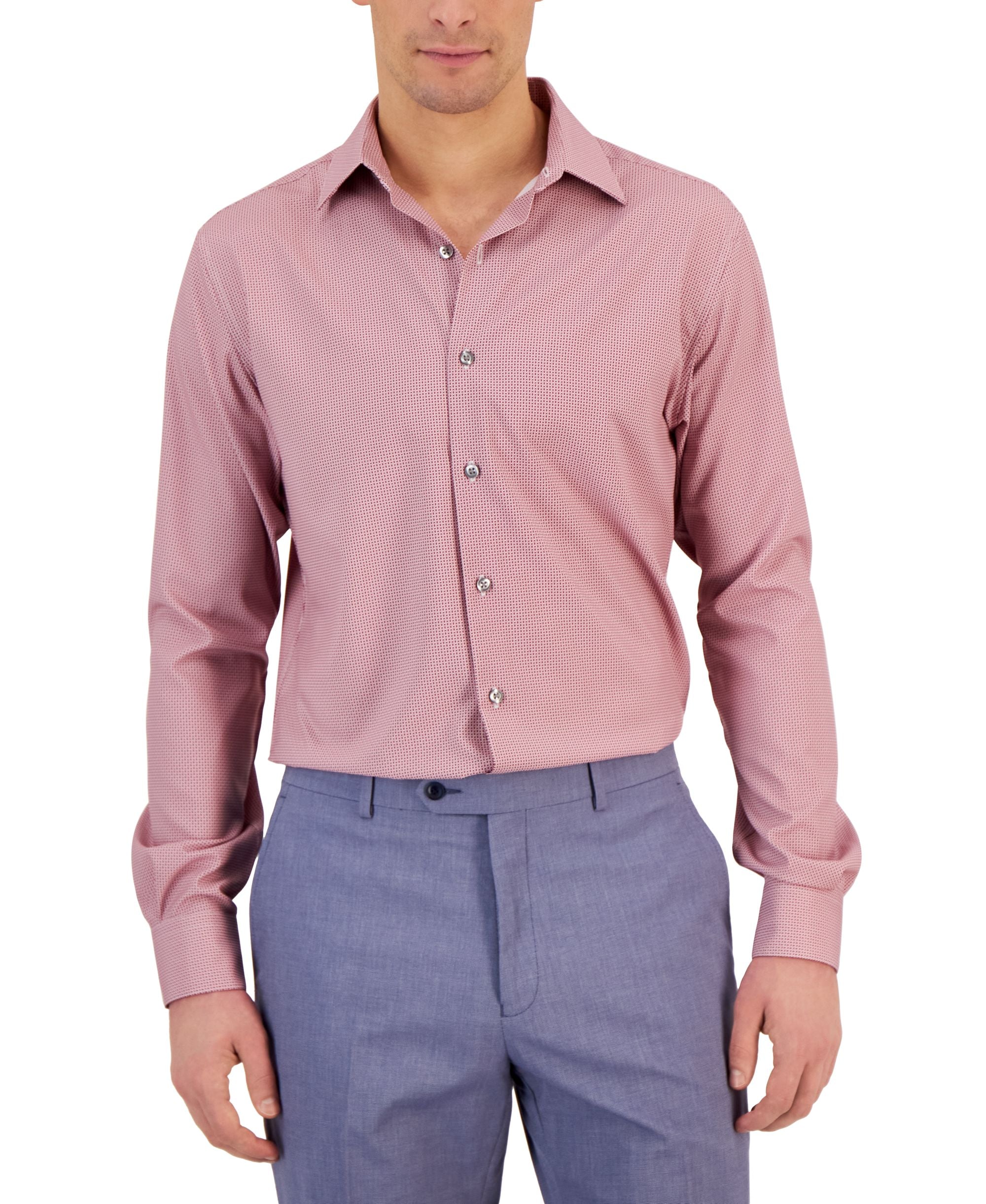 Men's Slim Fit 4-Way Stretch Geo-Print Dress Shirt