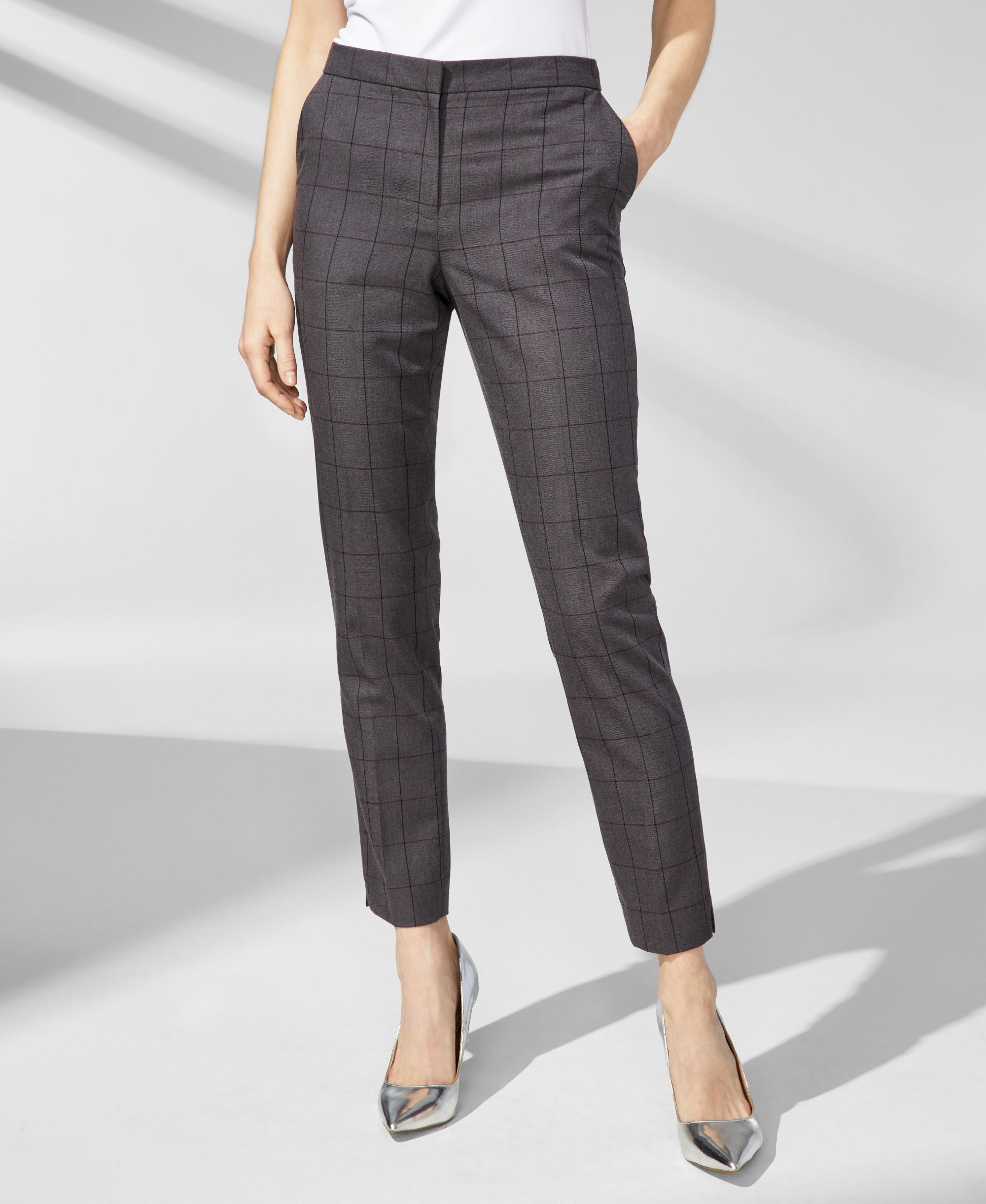 Calvin Klein Womens Windowpane Slim Leg Ankle Pants