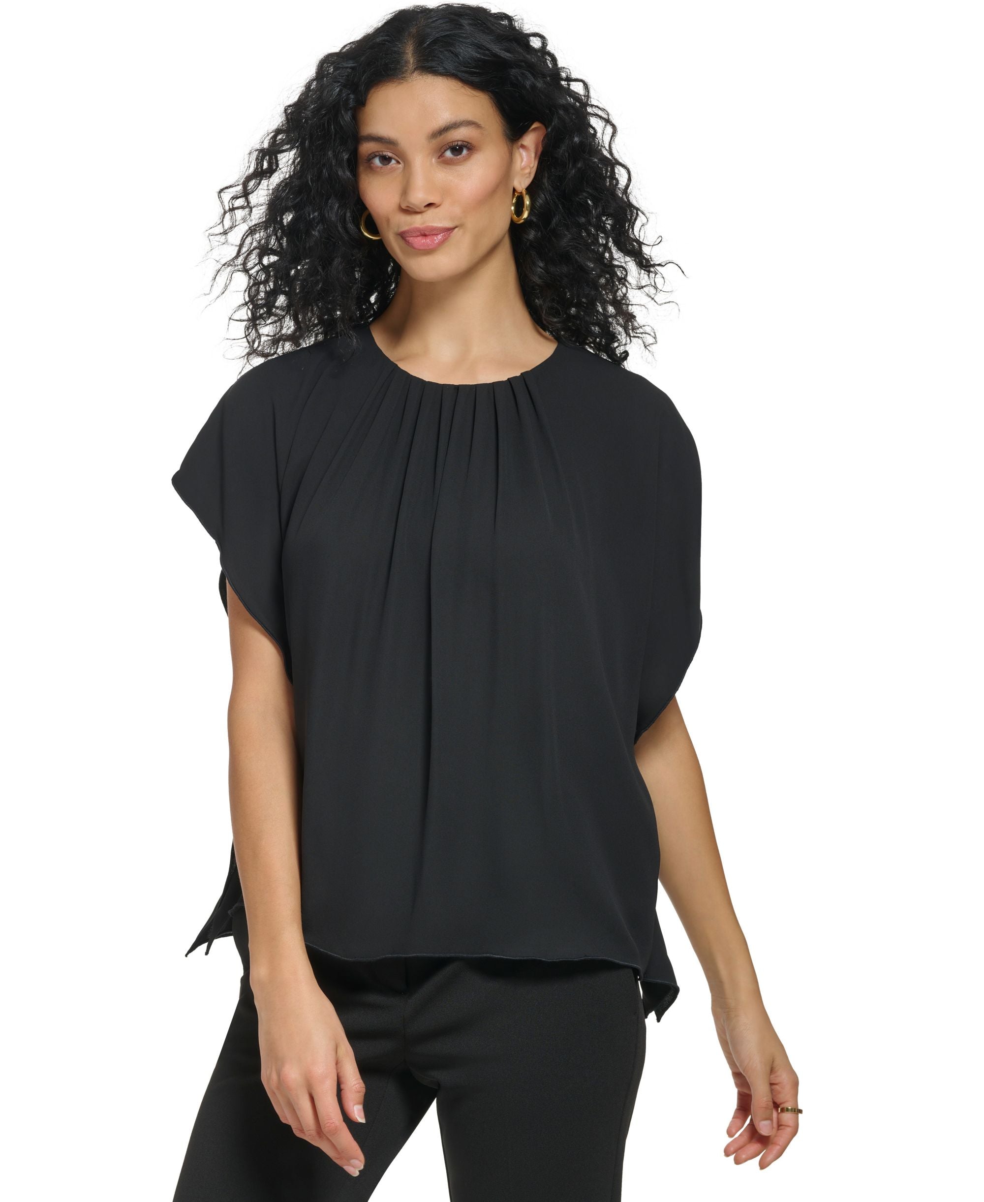Women's Shirred Crewneck Flutter Sleeve