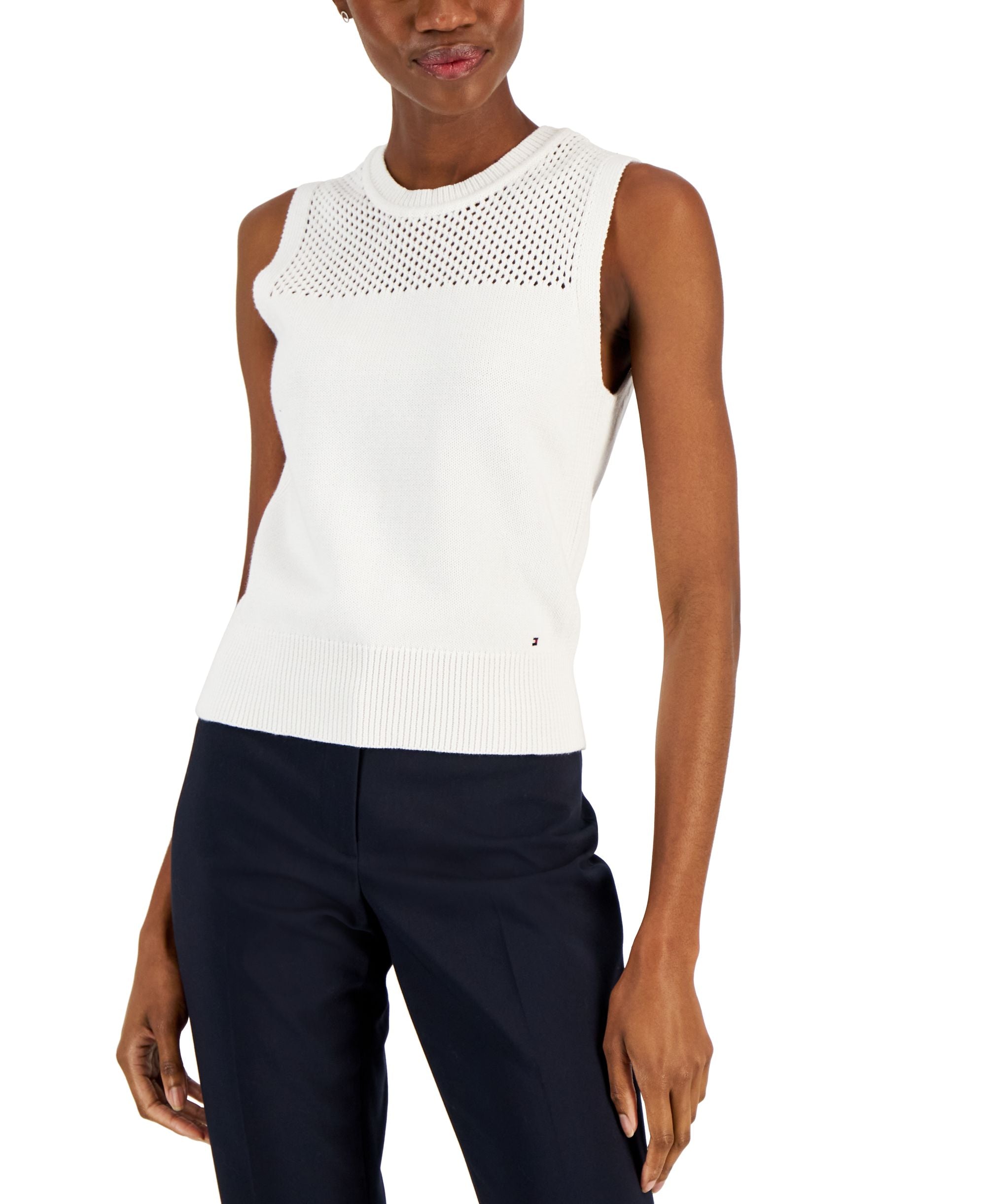 Women's Cotton Mesh Yoke Sleeveless Sweater