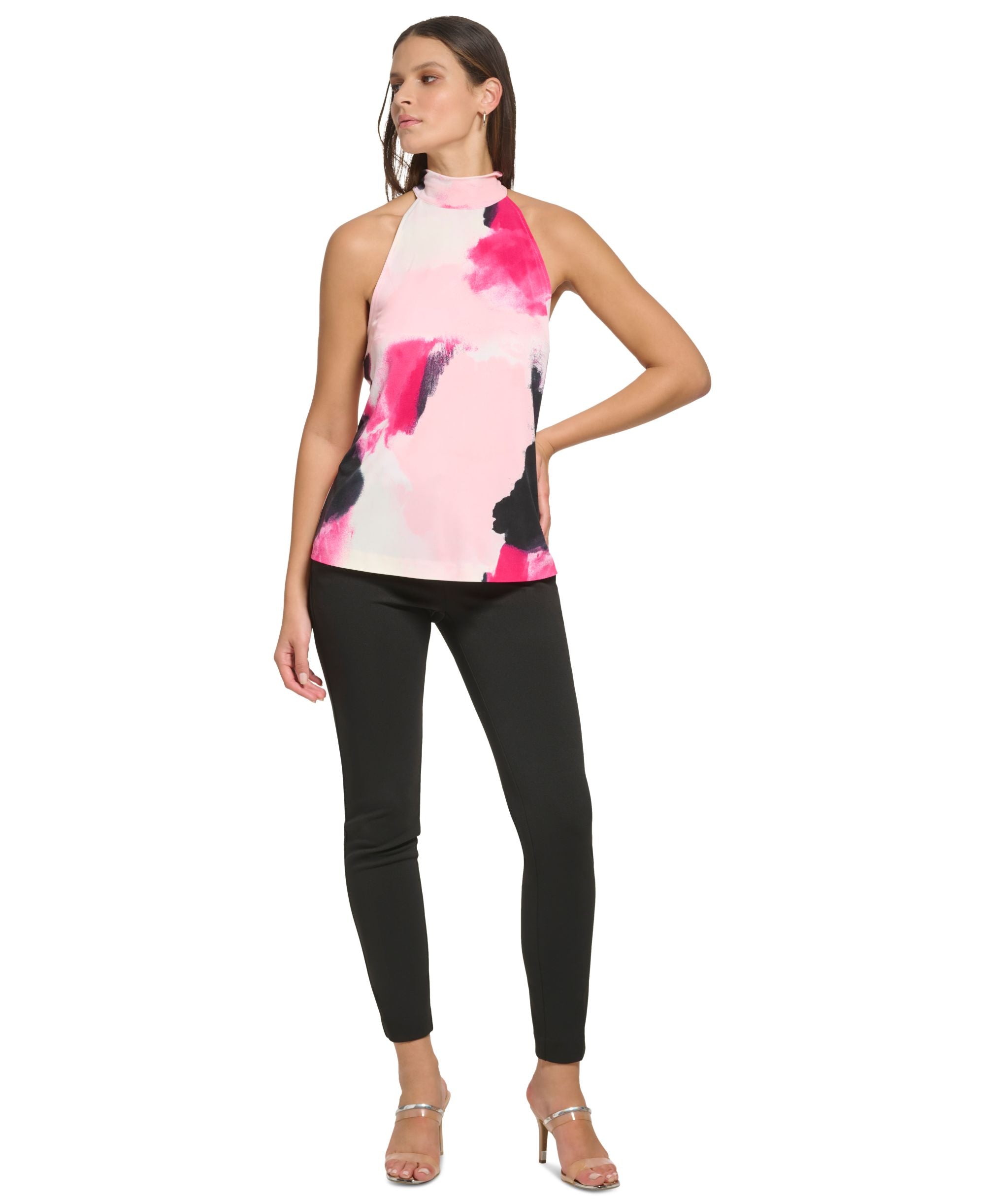 Women's Printed Mock-Neck Sleeveless Blouse