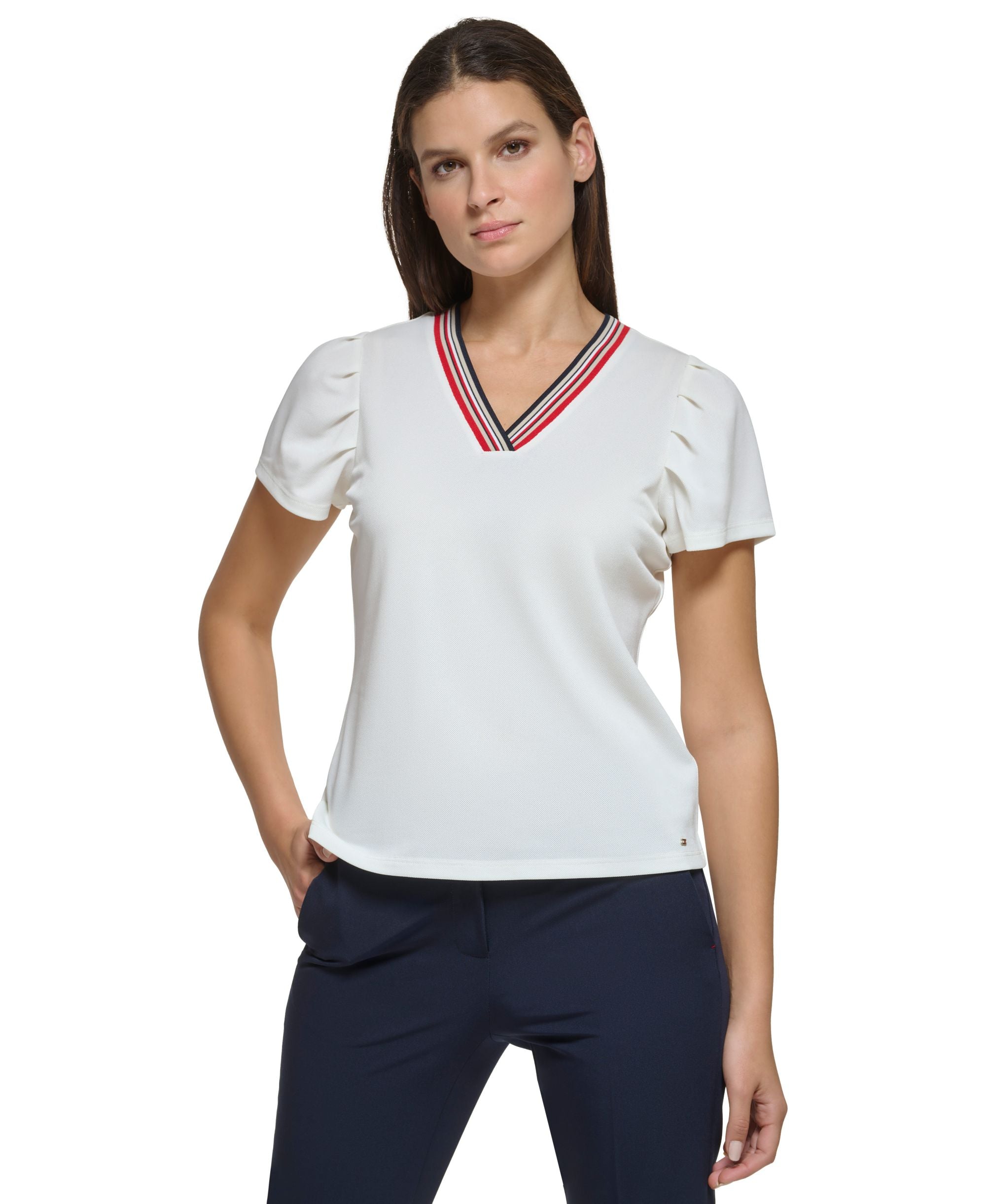 Women's Puff-Sleeve V-Neck Top