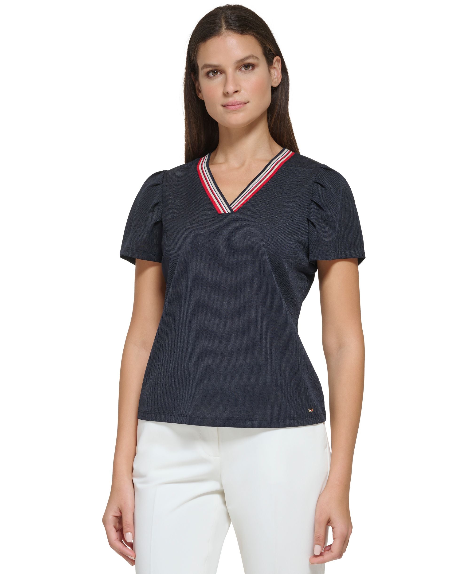 Women's Puff-Sleeve V-Neck Top