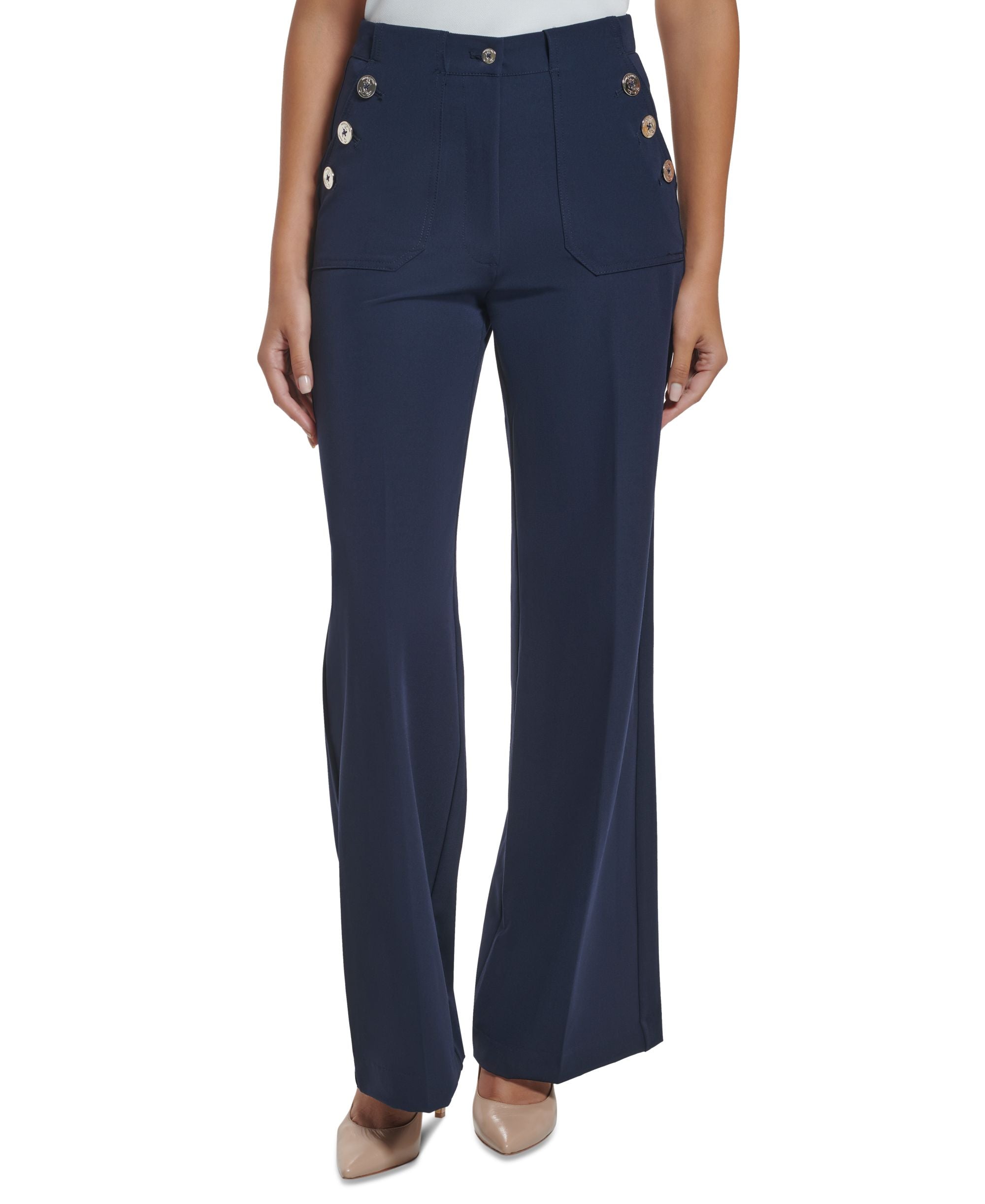 Women's Sailor-Button Wide-Leg Pants