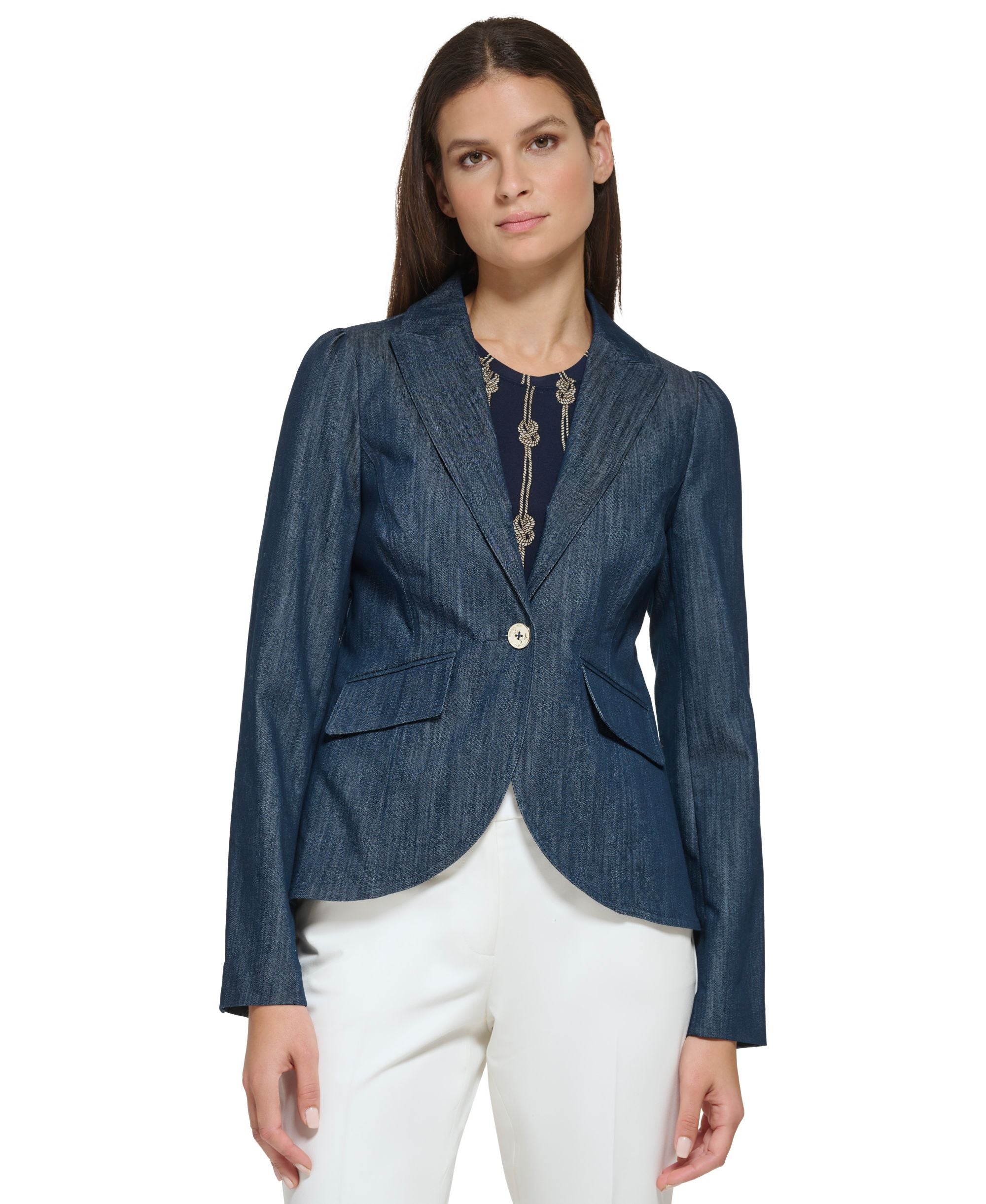 Women's Denim Puff-Shoulder Blazer