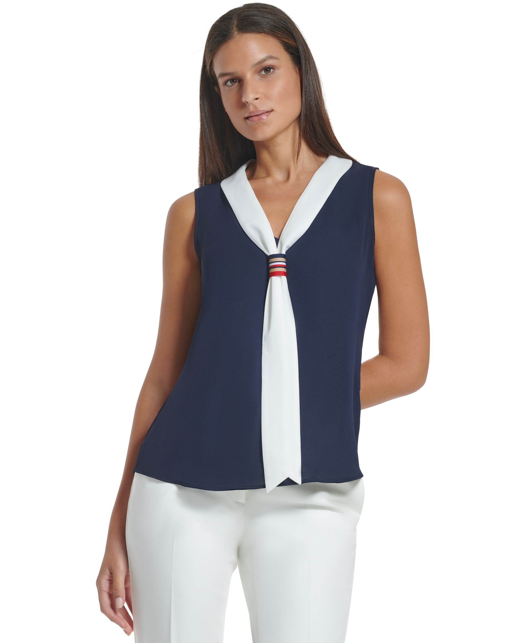 Women's Sailor-Style Tie-Neck Sleeveless Top