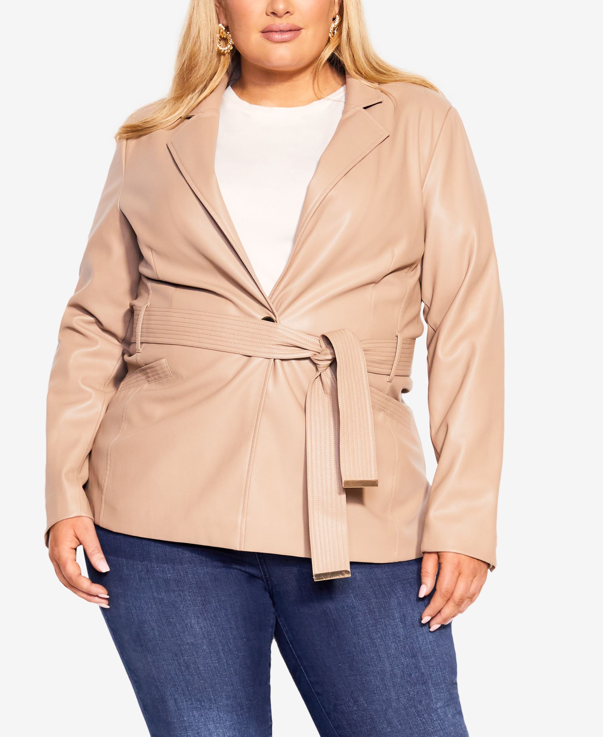 Trendy Plus Size Christine Pleather Jacket Taupe 16W
