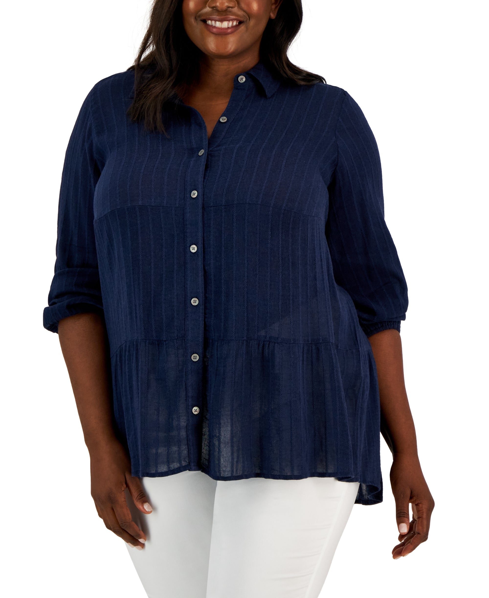 Plus Size Long-Sleeve Tiered Tunic Shirt