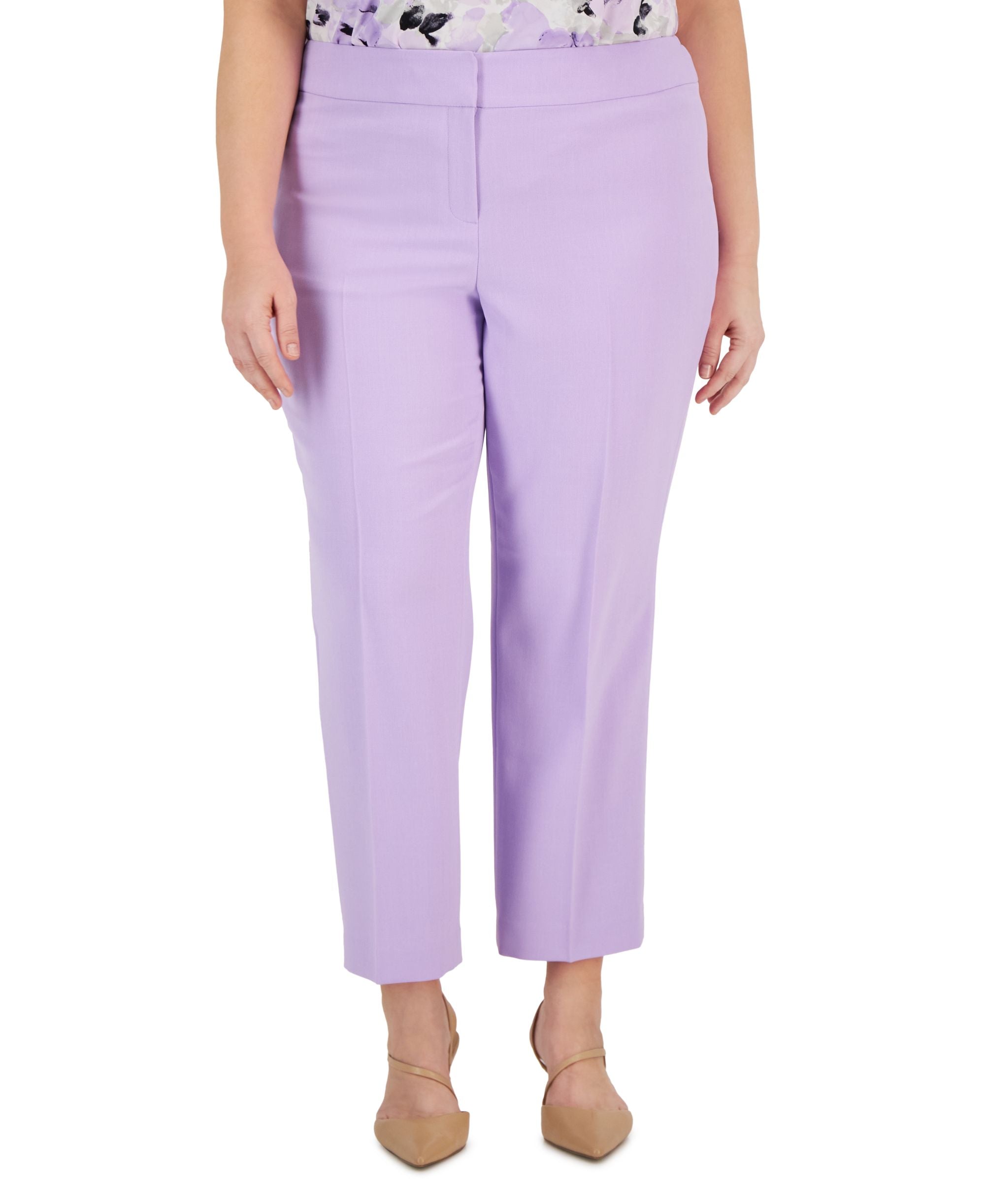 Plus Size Stretch Crepe Mid-Rise Ankle Pants
