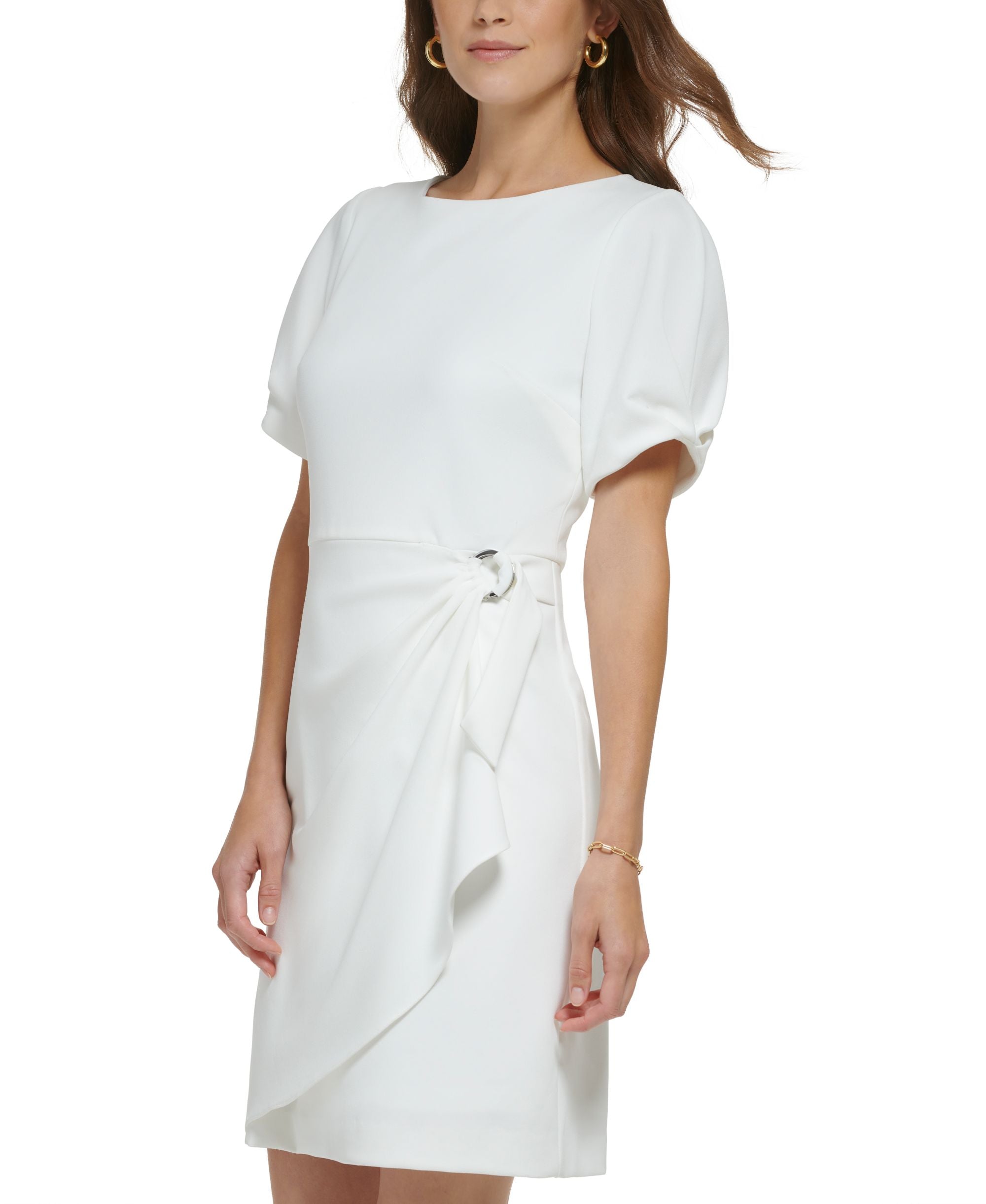 Women's Puff-Sleeve D-Ring Fit & Flare Dress