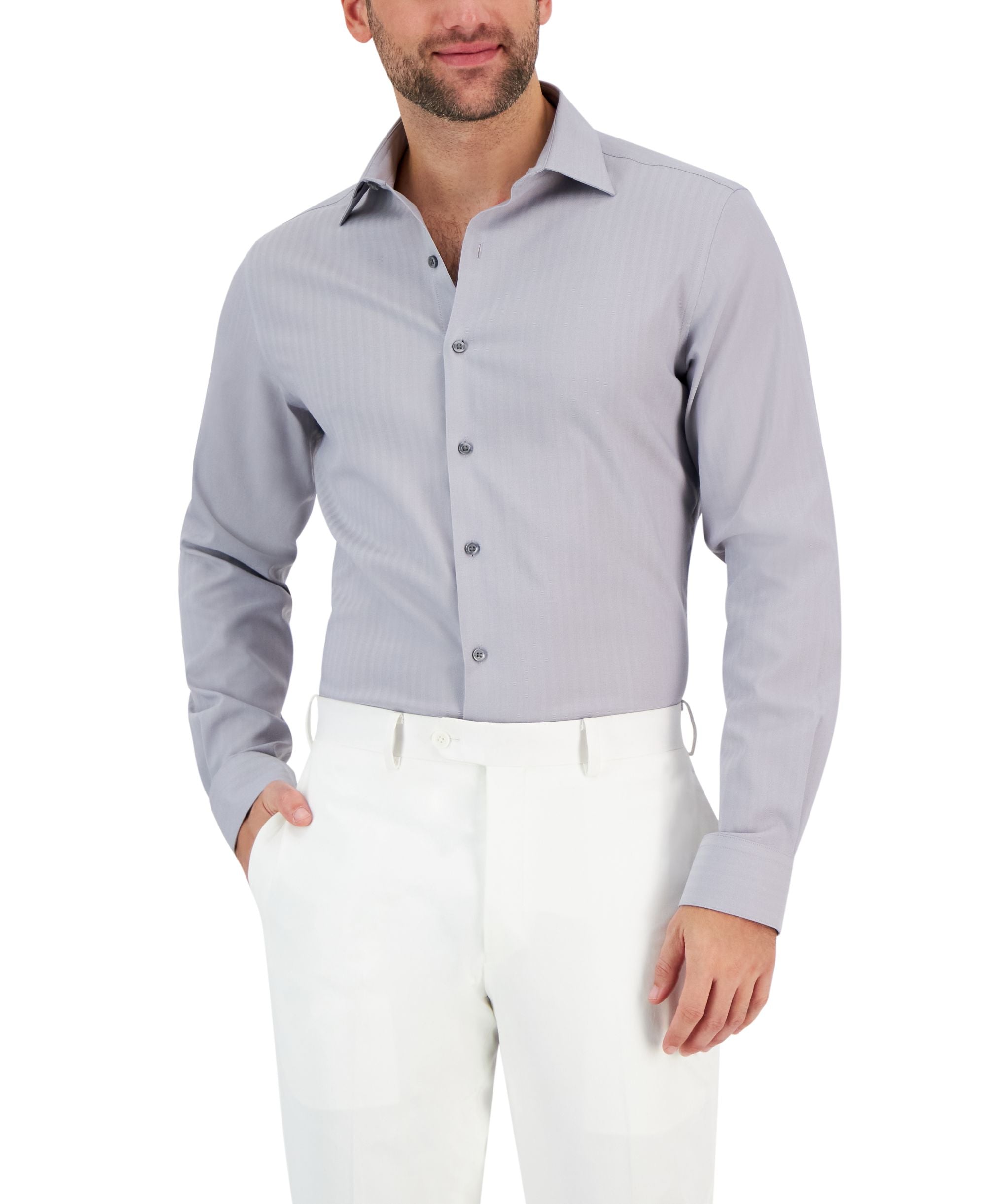 Men's Slim Fit Herringbone Dress Shirt