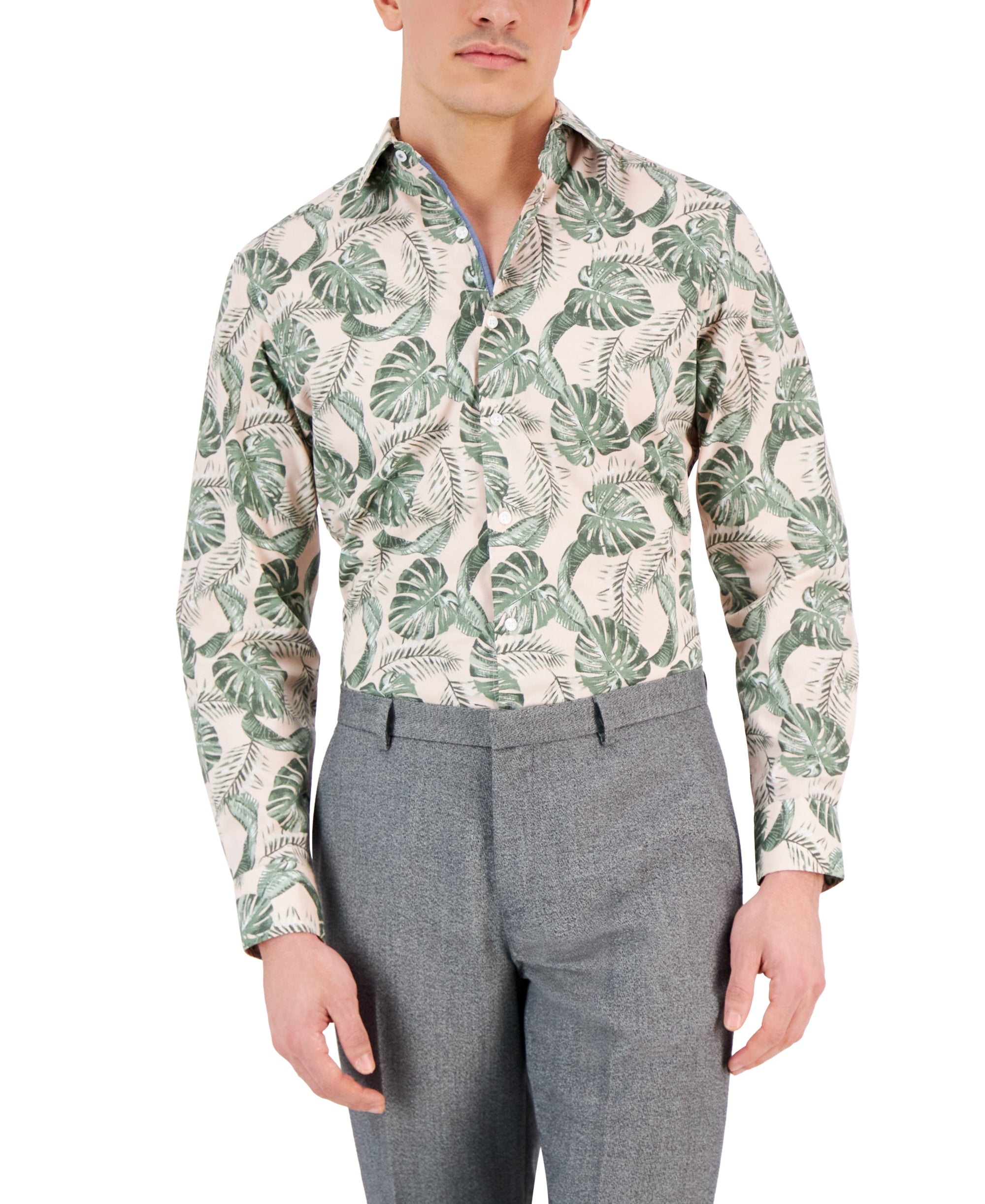 Men's Hoja Slim-Fit Botanical-Print Dress Shirt