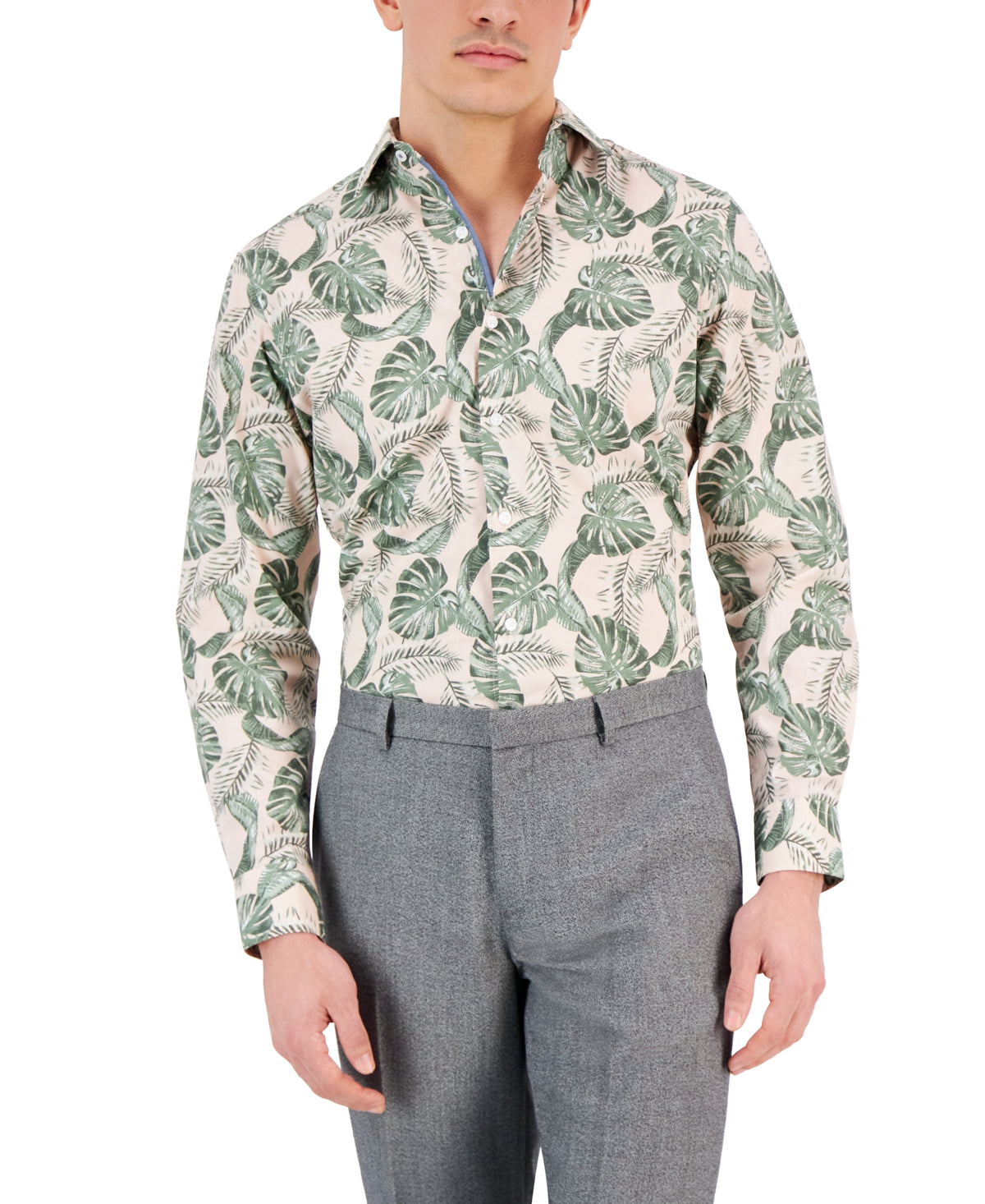 Men's Hoja Slim-Fit Botanical-Print Dress Shirt