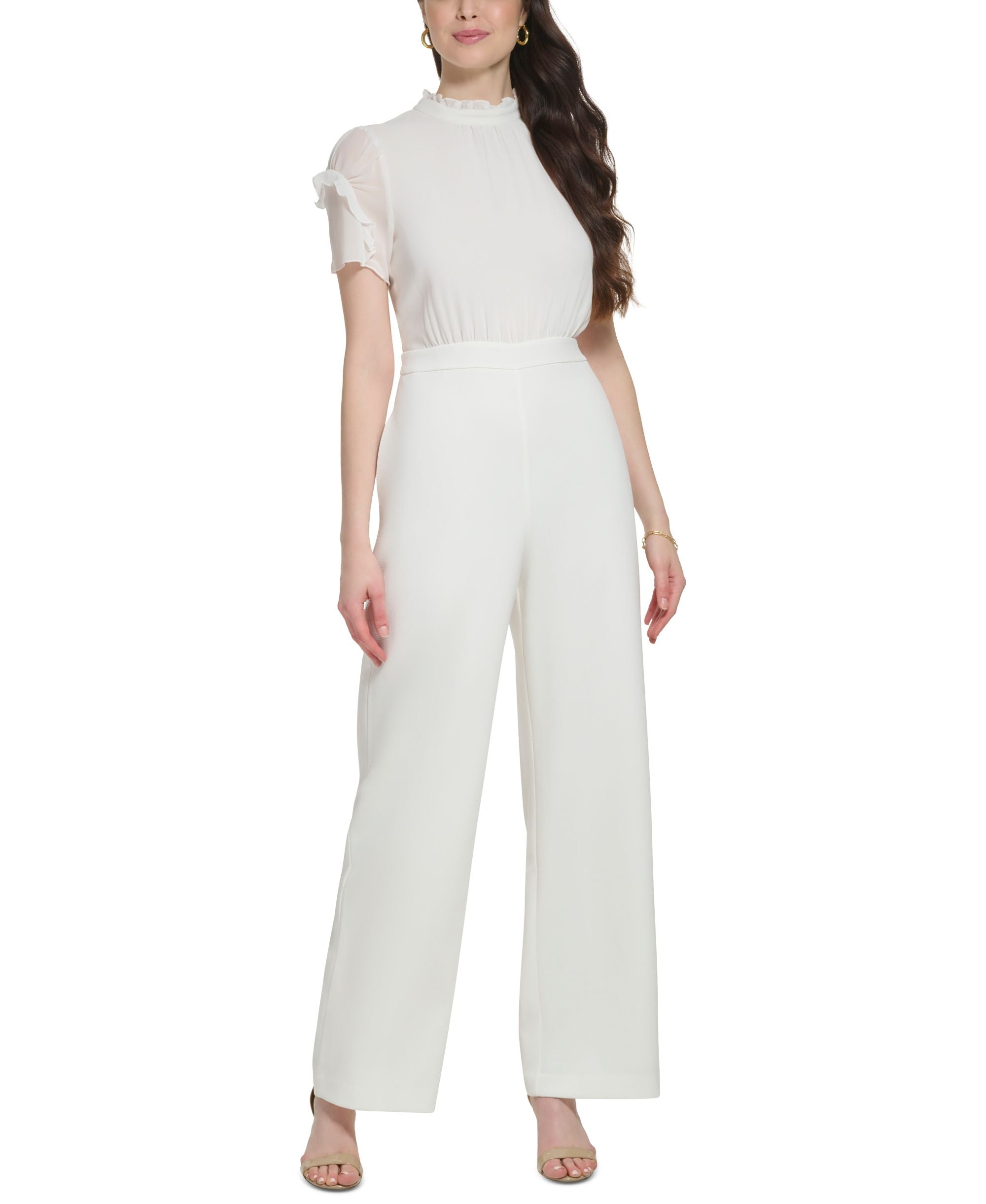 Women's Ruffled Mixed-Media Jumpsuit