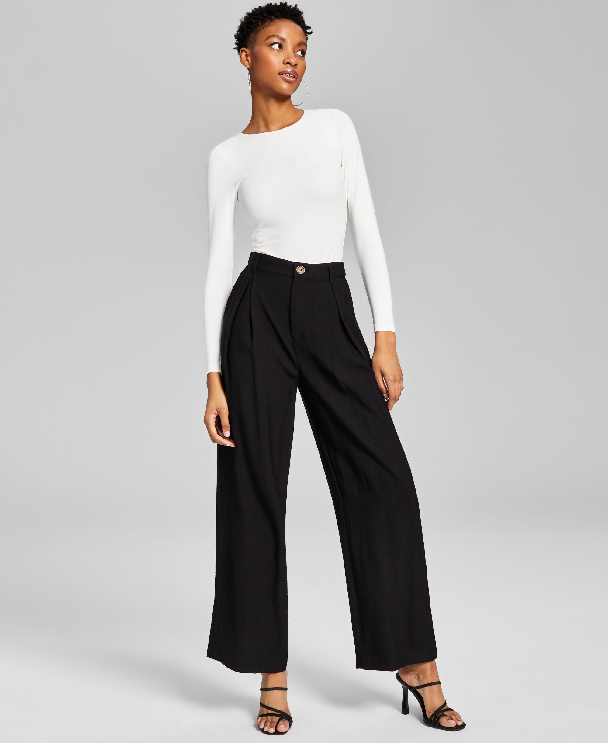 Now This Womens High Rise Wide Leg Textured Trouser Pants