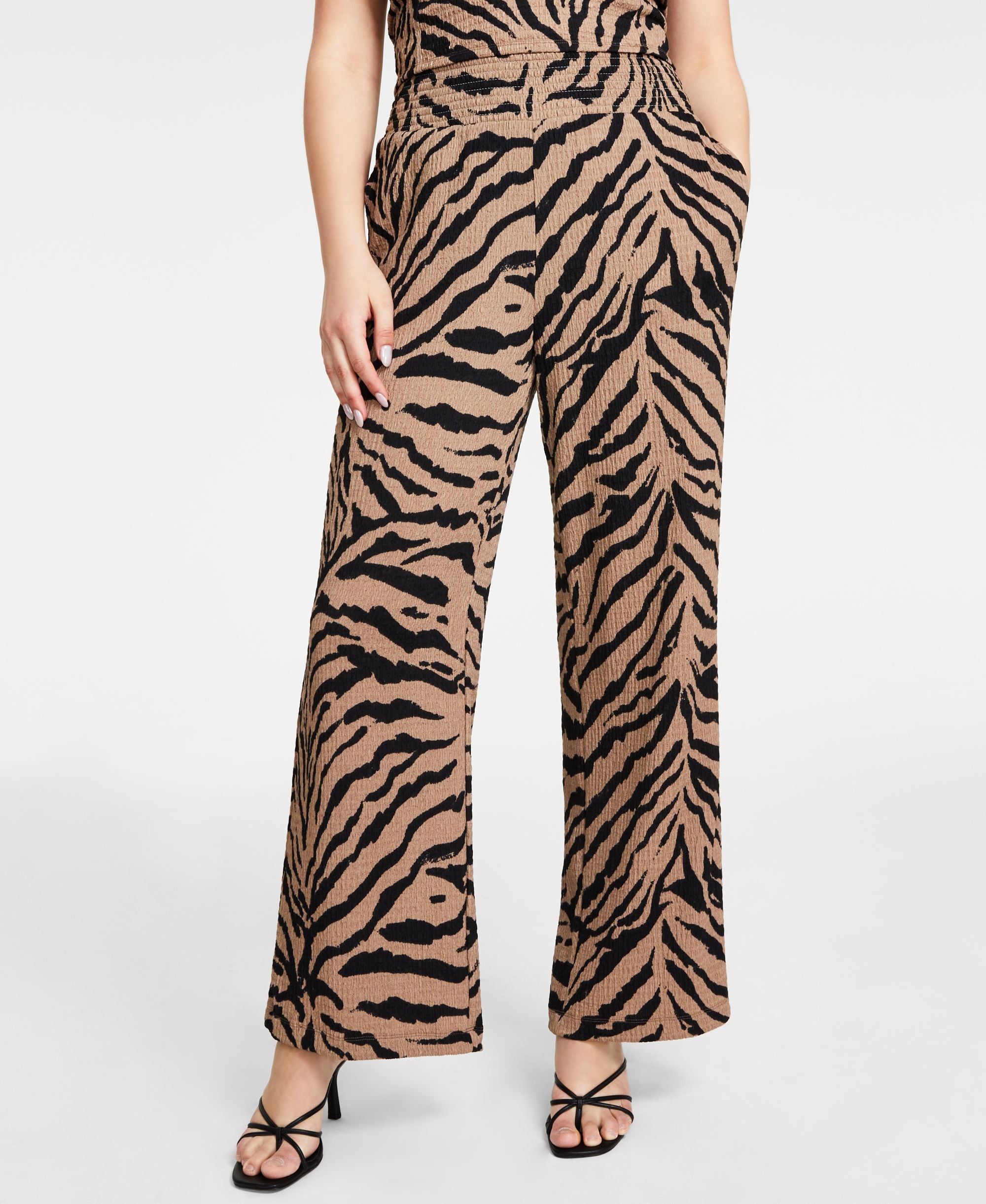 Bar III Petite Wide Leg Zebra Textured Knit Pants