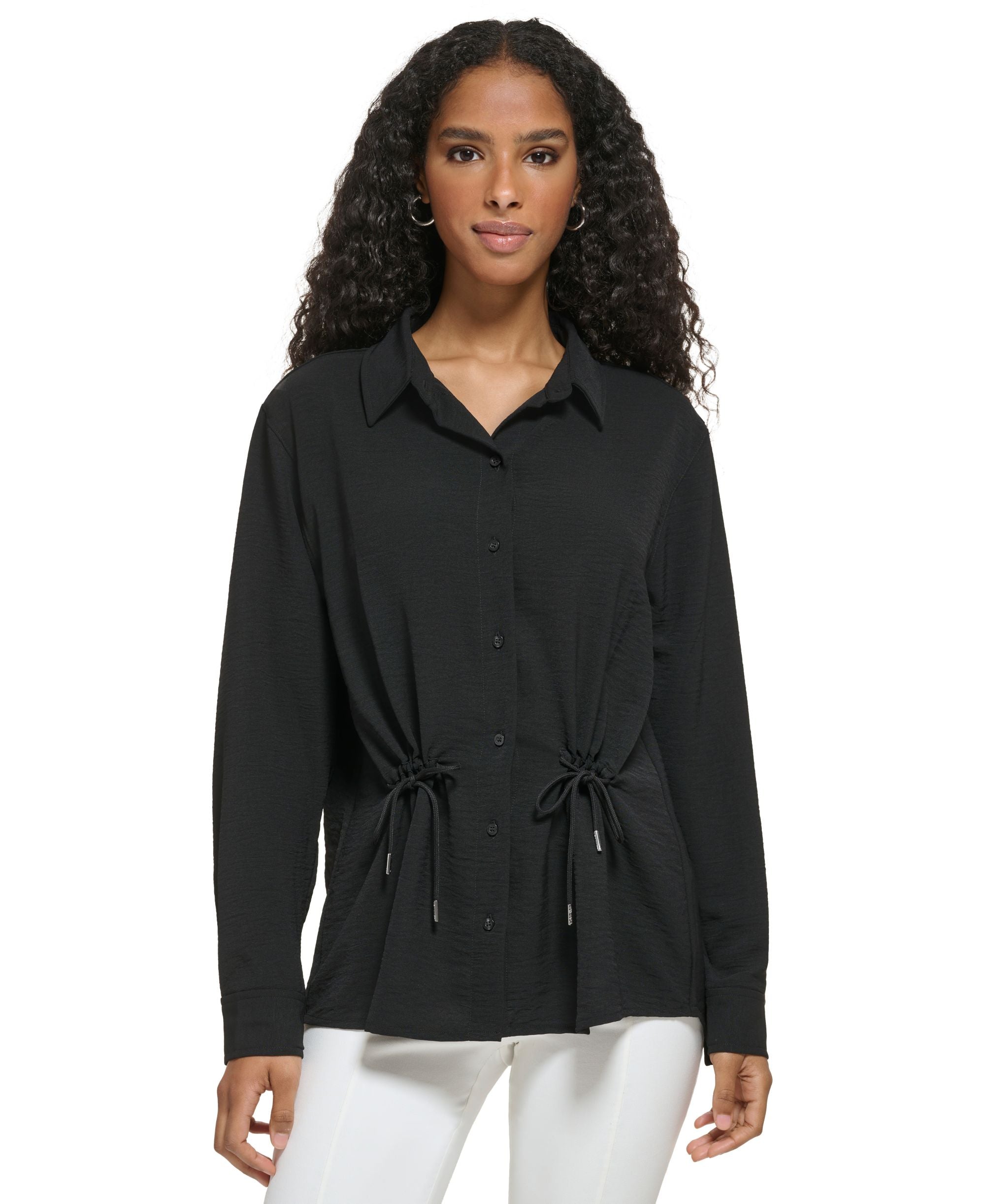 Women's Cinched Waist Button Down Shirt