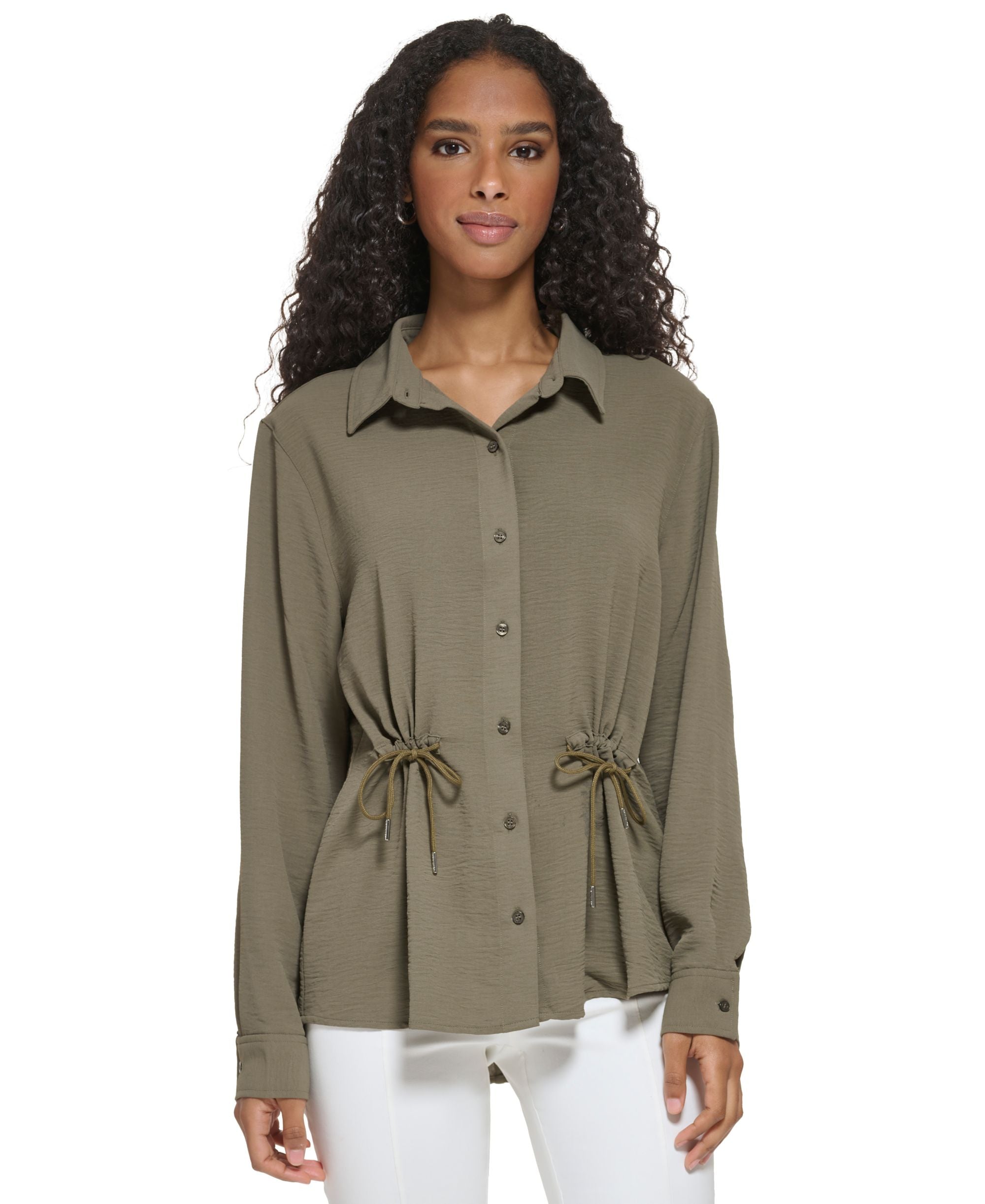 Women's Cinched Waist Button Down Shirt