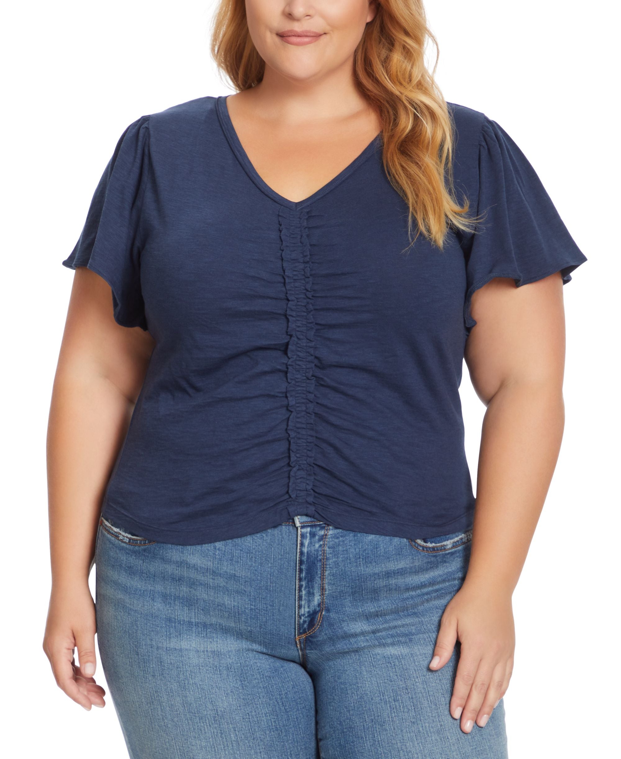 Trendy Plus Size Ophelia Ruched V-Neck Top