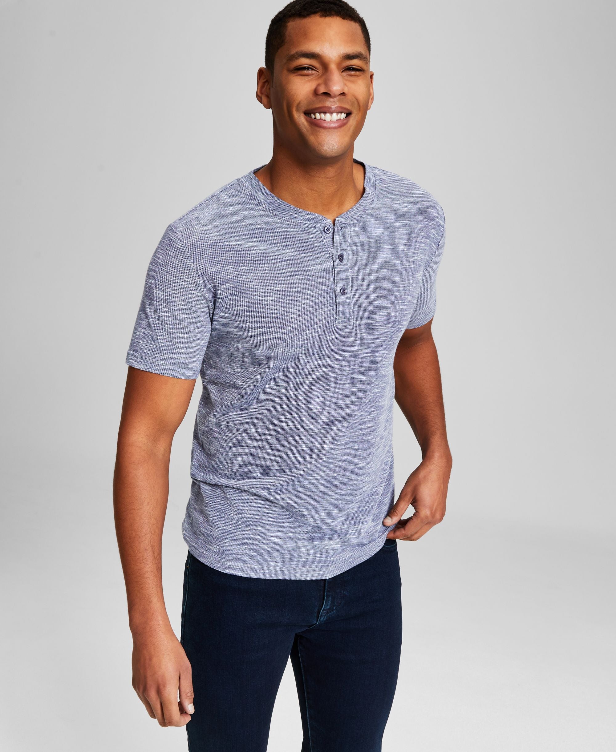 Men's Textured Short-Sleeve Henley T-Shirt