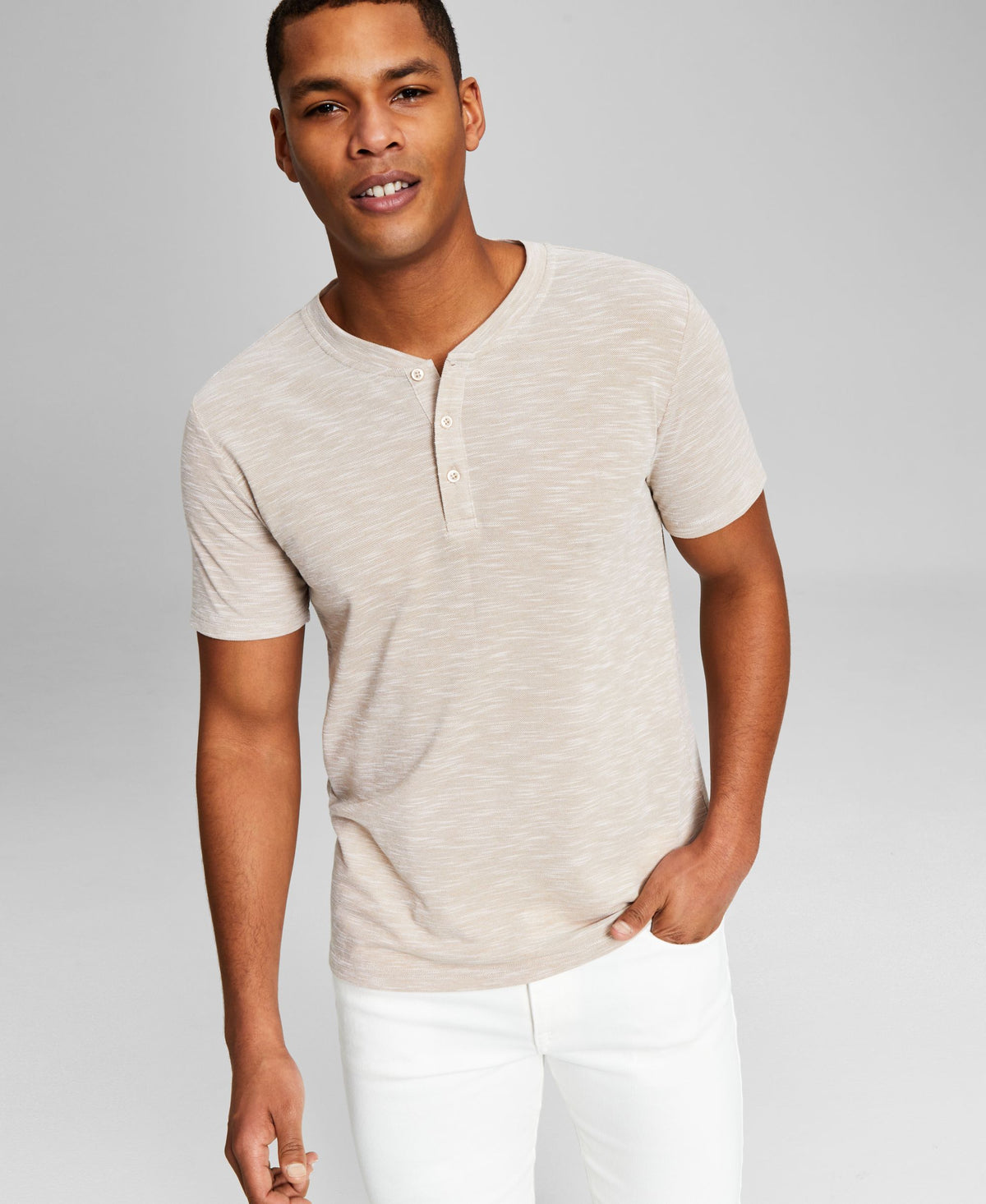 Men's Textured Short-Sleeve Henley T-Shirt