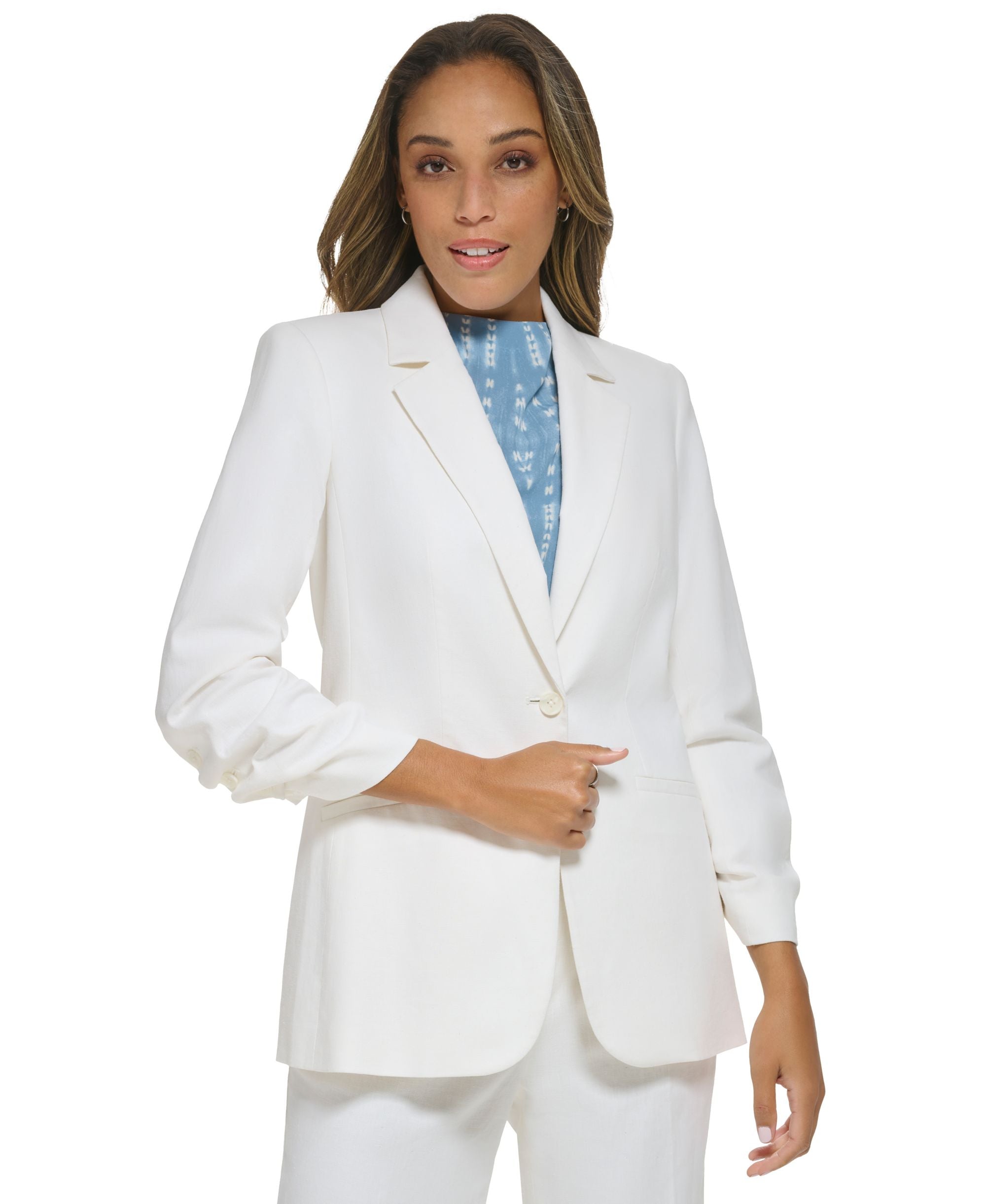Women's Ruched Sleeve Linen Blazer